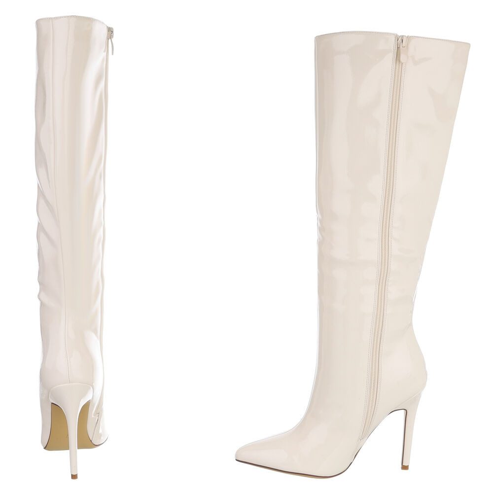 Ital-Design Kniehohe High Heels mit elegantem Design für besondere Anlässe High-Heel-Stiefel (90851799) Pfennig-/Stilettoabsatz Stiefel in Creme