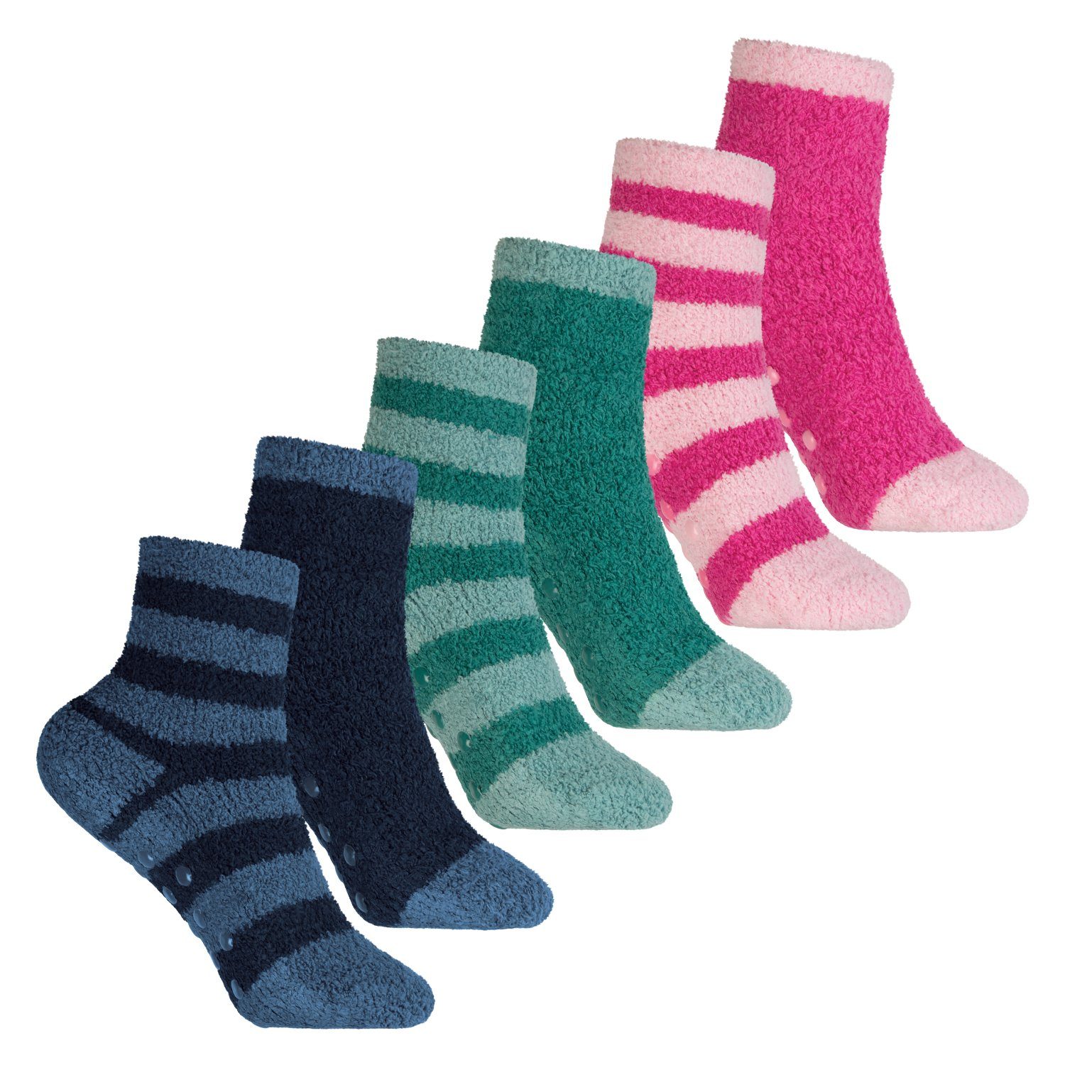 Footstar ABS-Socken Kinder Kuschelsocken Plüschsocken mit Antirutsch-Sohle (6 Paar) Mix