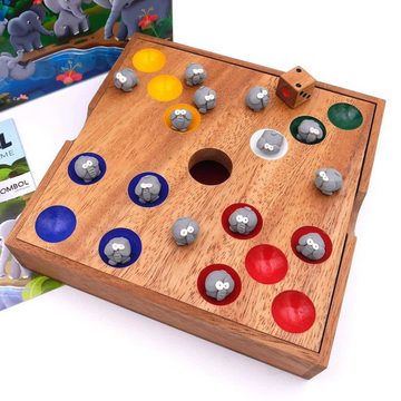 ROMBOL Denkspiele Spiel, Brettspiel Elefantenspiel - Würfelspiel mit süßen Elefanten für die ganze Familie, Holzspiel