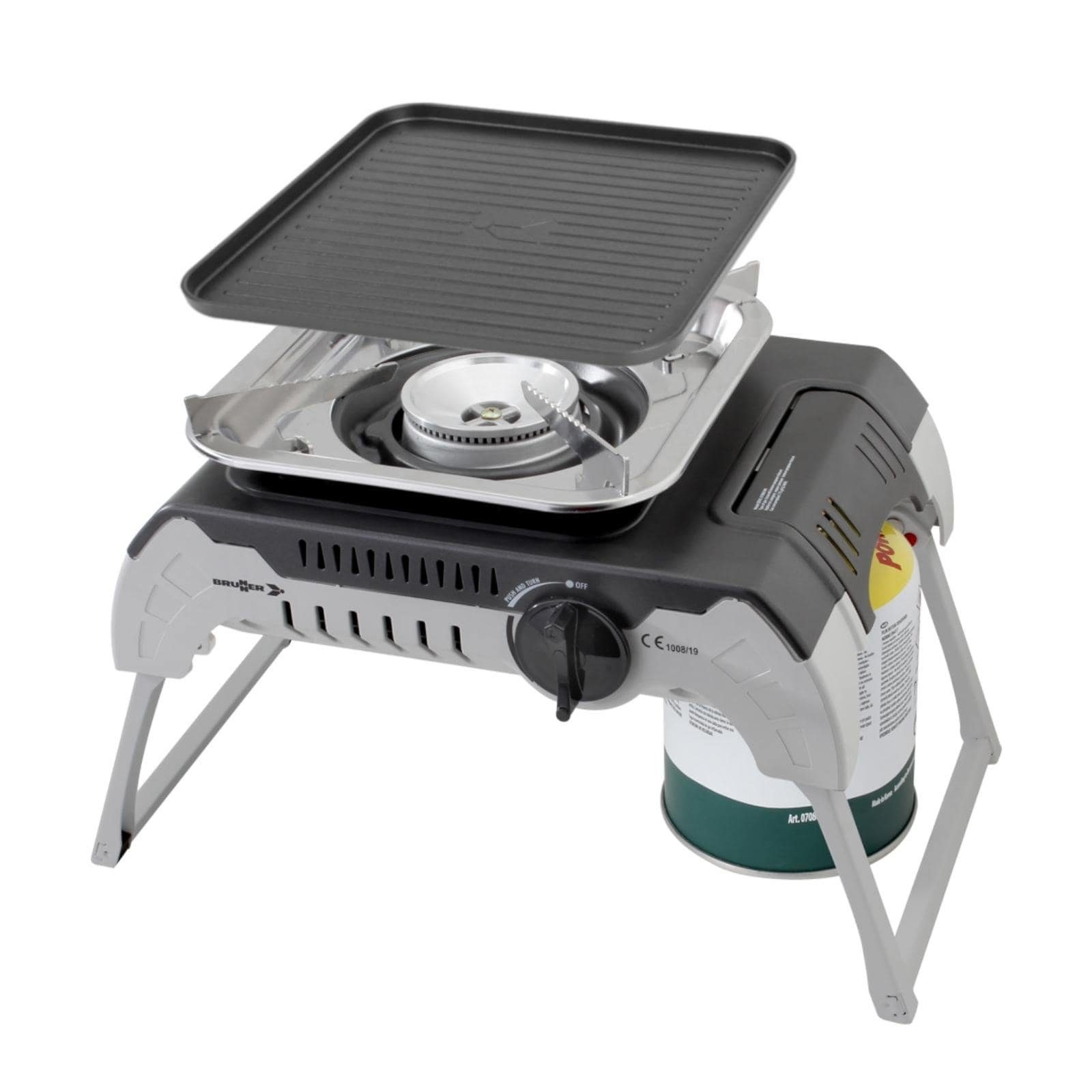 BRUNNER Gaskocher BRUNNER DEVIL 450 Camping Gaskocher Set Einflammig, Mobil, Vielseitig, (Gaskocher + Grillplatte)