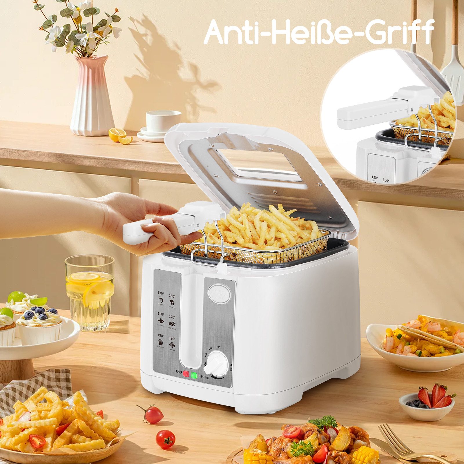 Aigostar Fritteuse Fritteuse mit öl, 1650W, 2.5L mit Sichtfenster, Weiß