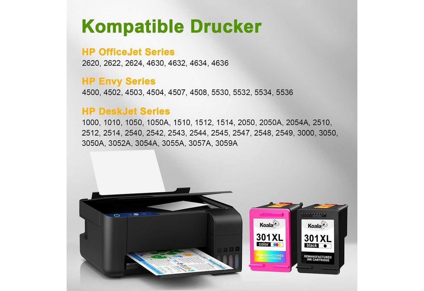 Thumbnail - Koala 301XL CH563EE CH564EE für HP 301 XL Druckerpatrone, 2er Tintenpatrone (Packung, HP 301XL Deskjet 1050 2540 3050 En...