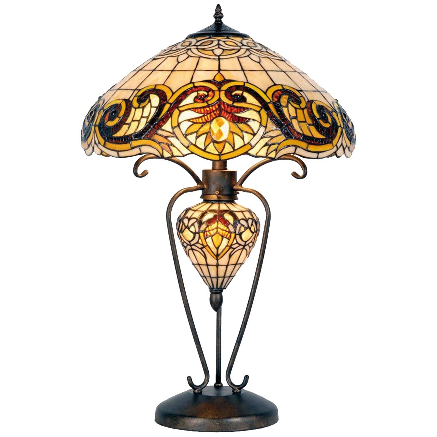 Clayre & Eef Schreibtischlampe GELB GLAS TIFFANY TISCHLAMPE TIFFANY DREIECK SCHREIBTISCHLAMPE