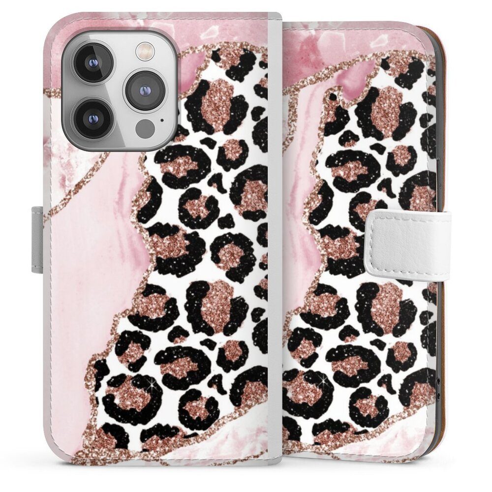 DeinDesign Handyhülle Leopard Glitzer Look Marmor Patterns and Textures Smooth Pink, Apple iPhone 14 Pro Hülle Handy Flip Case Wallet Cover