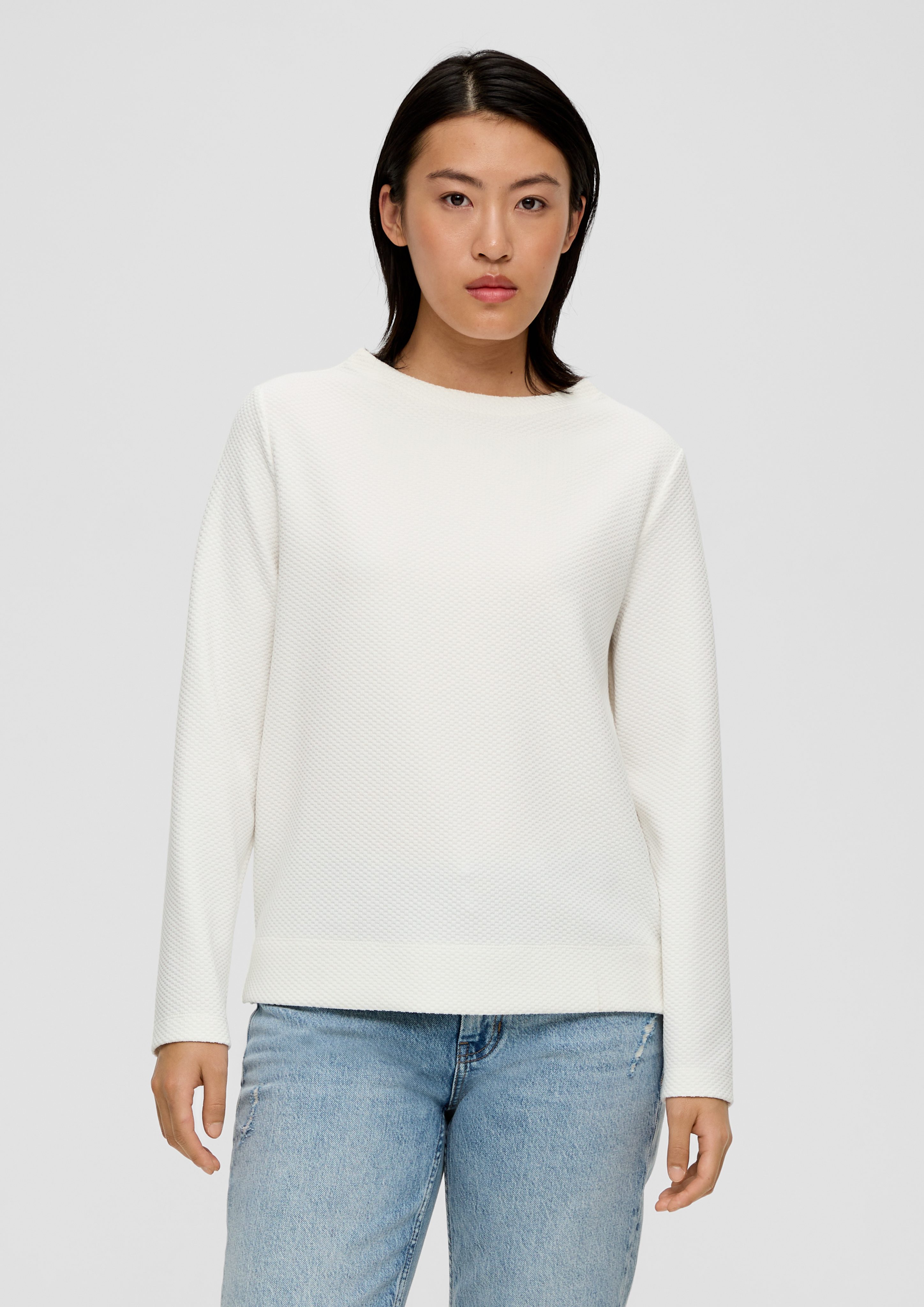 s.Oliver Sweatshirt Jacquard-Pullover aus Viskosemix ecru