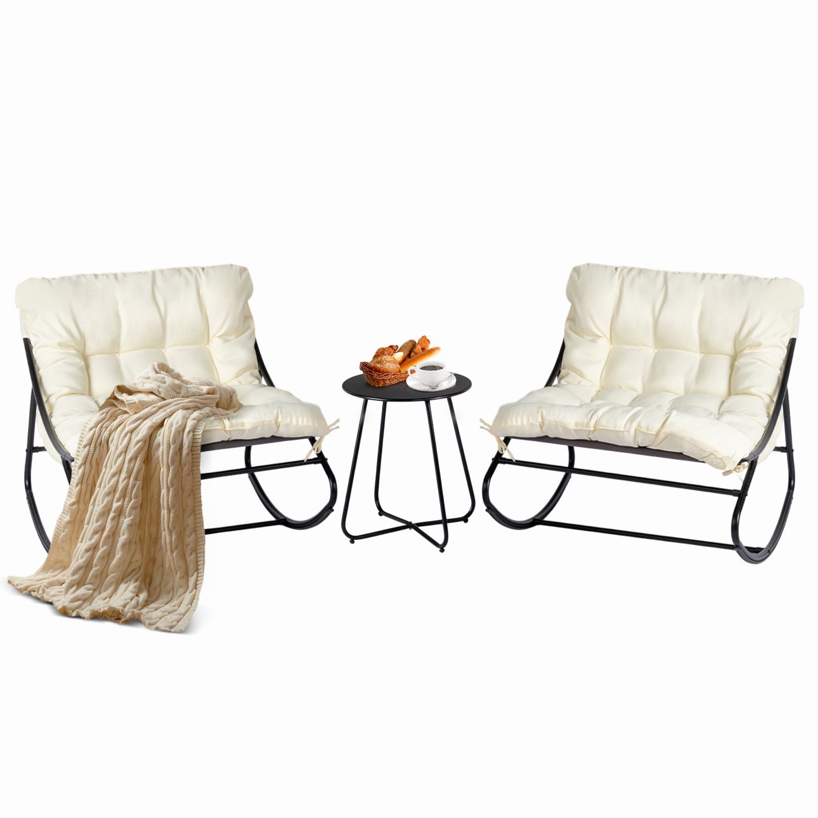 VINGLI Balkonset Balkonmöbel Set 3 teilig, Schaukelstühlen und Tisch, Grau/ günstig online kaufen