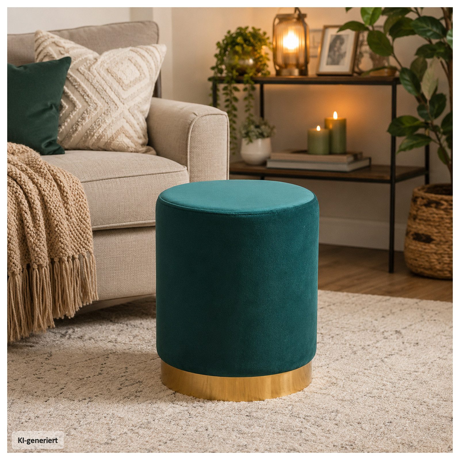 HTI-Living Polsterhocker Hocker Reese Velvet Grün (1 Stück, 1 St., 1 Hocker), Sitzzylinder mit samtiger Oberfläche und goldenem Sockel