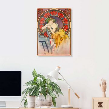 Posterlounge Acrylglasbild Alfons Mucha, Frau mit Bildersammlung, Büro Malerei