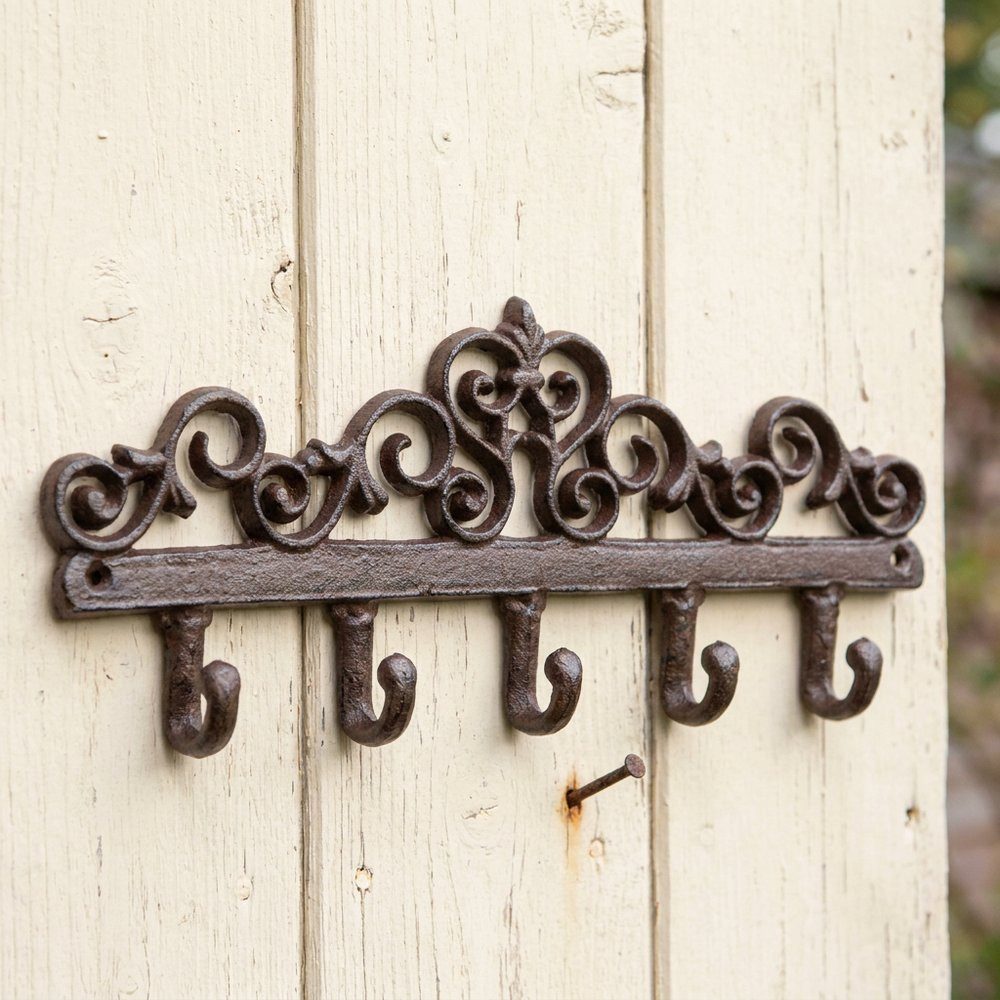 Antikas Wanddekoobjekt Flurgarderobe, Gusseisen, Antik-Look mit 5 Kleiderhaken