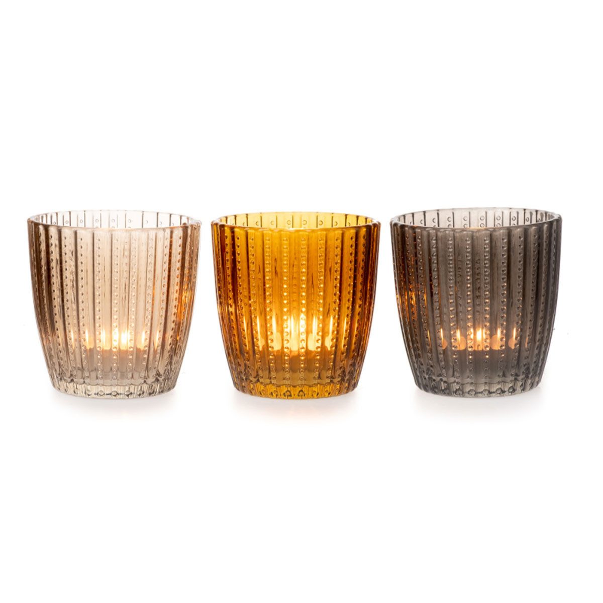 dio Teelichthalter 3x Glas Teelichthalter 8,5x9cm Herbst Perlmusterung (3 St)