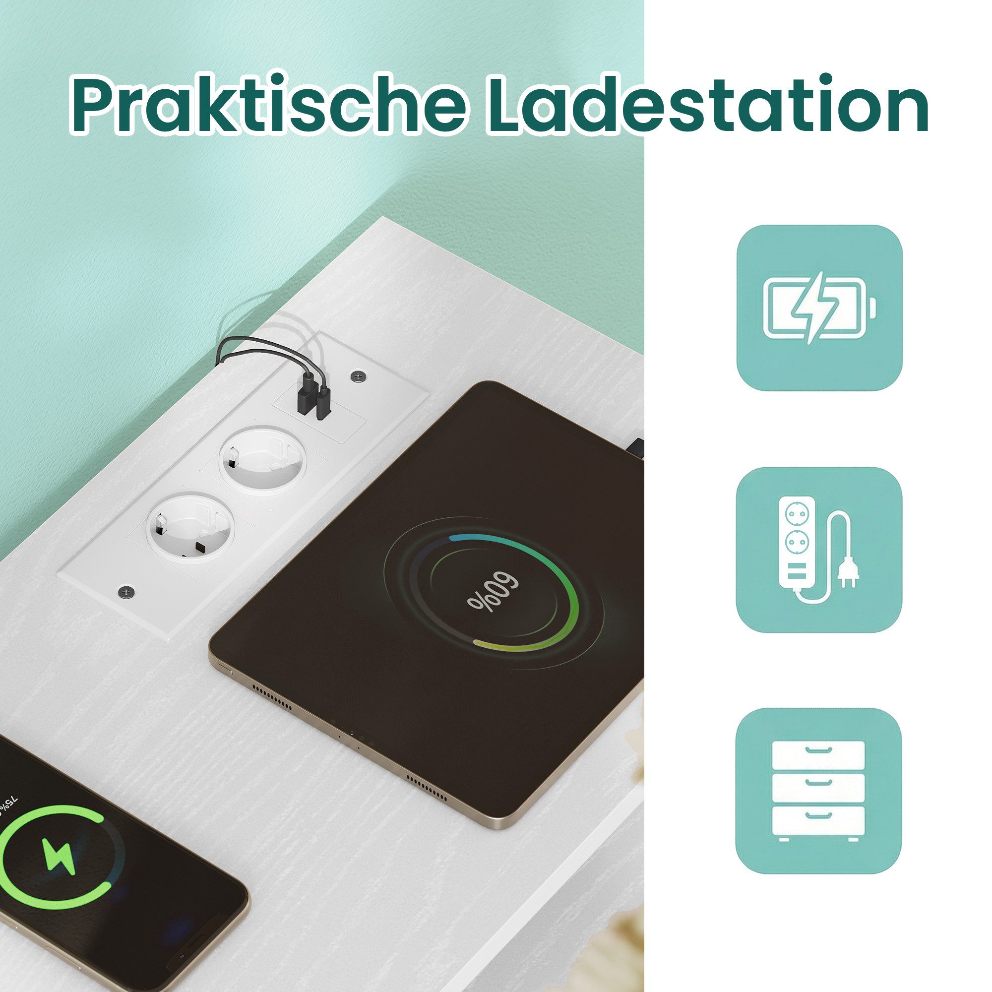 SONGMICS Kommode Sideboard, Schubladenschrank, 5/7 Schubladen, mit LED-Beleuchtung, Ladestation