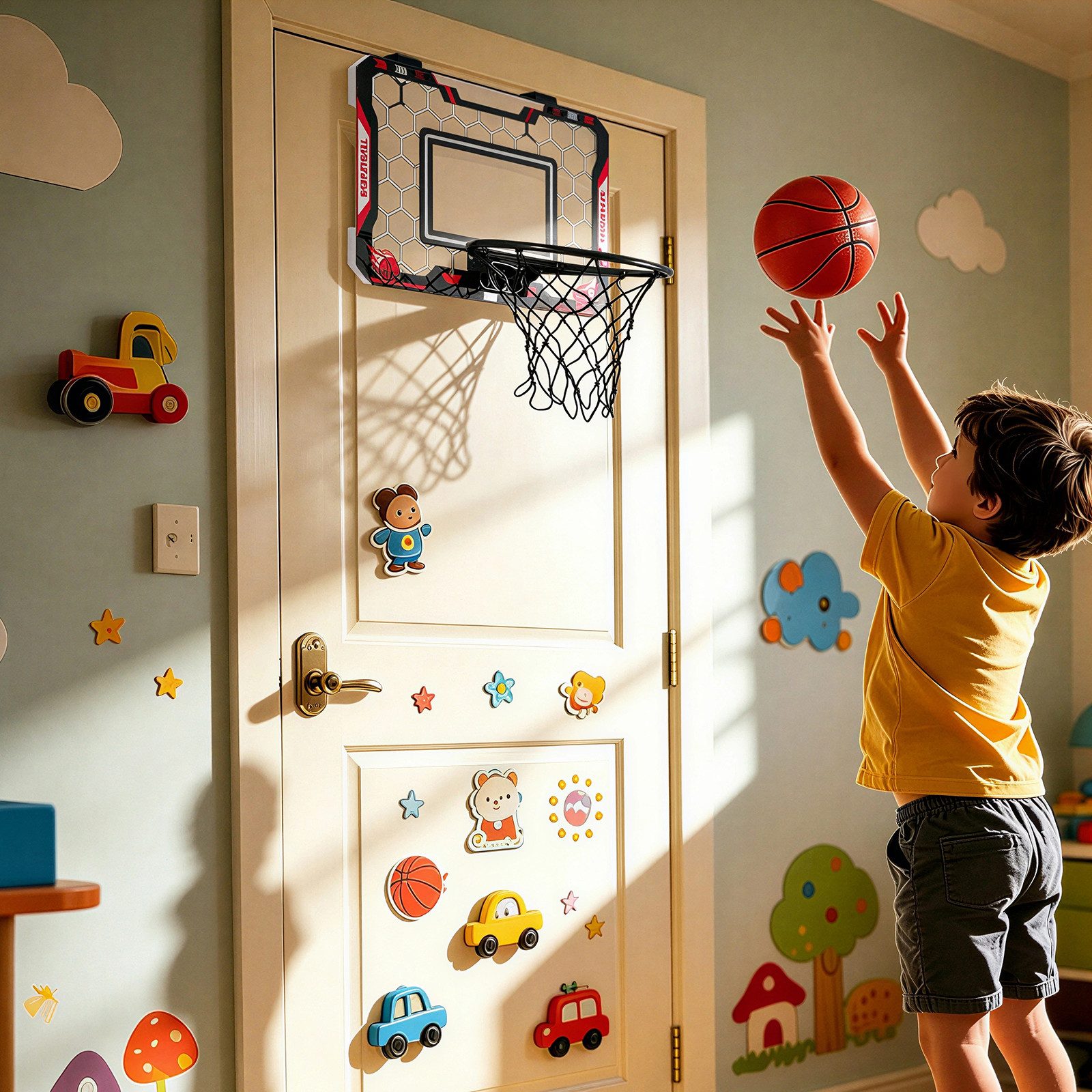 BlingBin Basketballkorb Indoor Kinder Basketball Set für Zimmer, mit Bällen und Luftpumpe (1er Set, 1-St., Mini-Basketballkorb 40 x 30 cm mit faltbarem Eisenring), Für Schlafzimmer/Büro/Außen/Pool, Basketball Spielzeug Geschenke