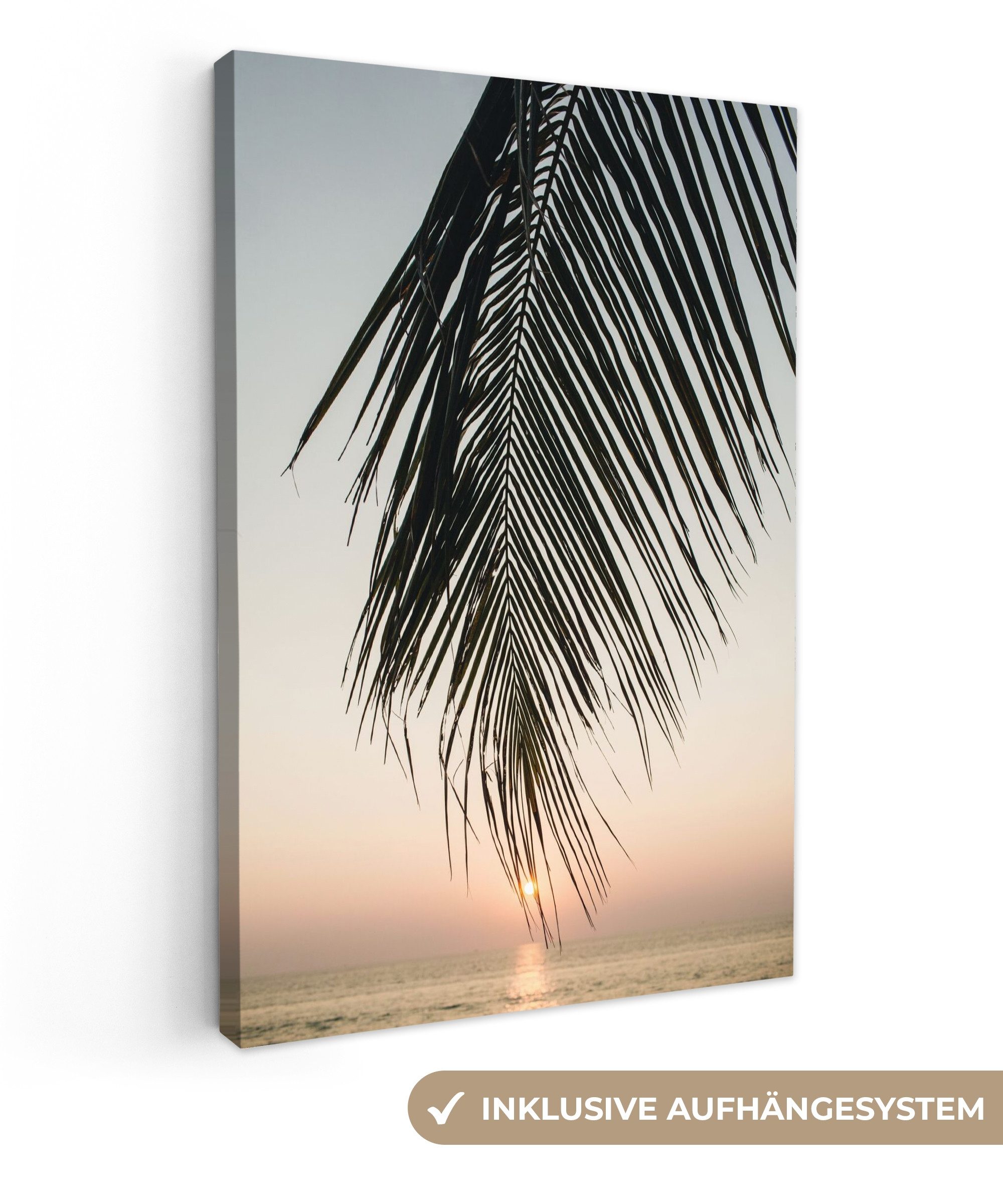 OneMillionCanvasses® Leinwandbild Palmenblatt - Sonne - Sommer - Strand, Fotodruck (1 St), Leinwand Canvas Wandbild, Wanddekoration 20x30 cm