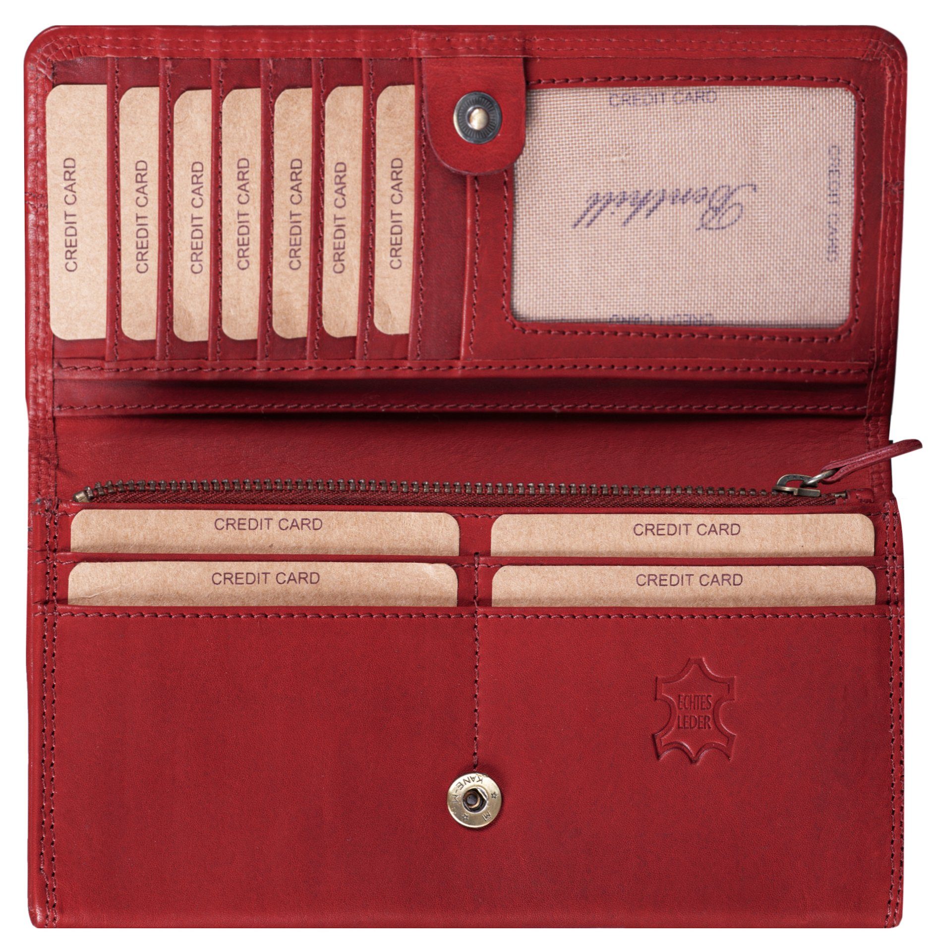 Benthill Geldbörse Damen Echt Leder RFID Portemonnaie mit vielen Kartenfächer Vintage, RFID-Schutz Kartenfächer Münzfach Reißverschlussfach