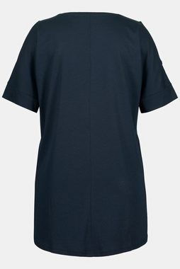 Ulla Popken Rundhalsshirt Longshirt Schulterausschnitte V-Ausschnitt Halbarm