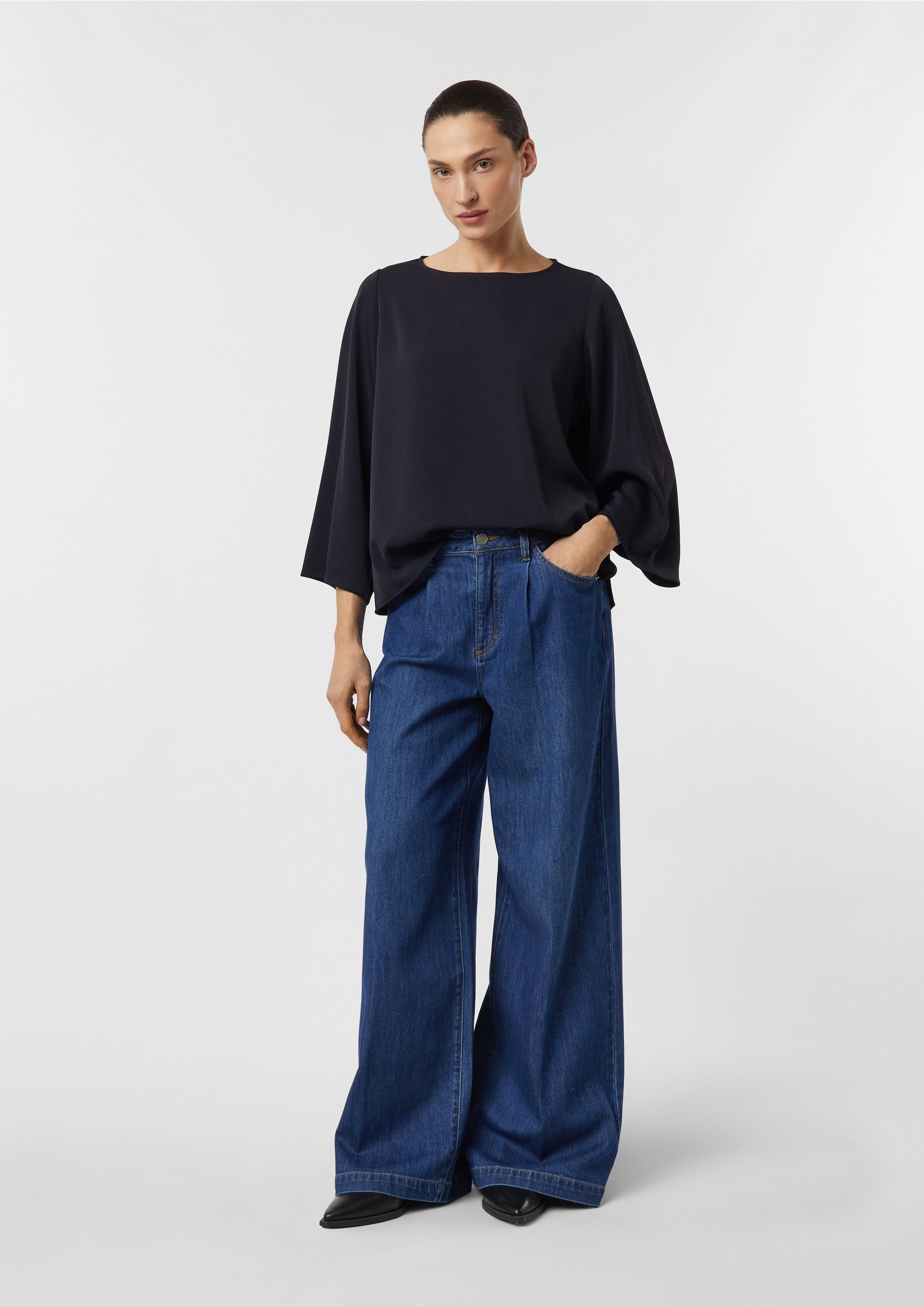 comma Kurzarmbluse Bluse Fließende Bluse mit weitem Ärmel