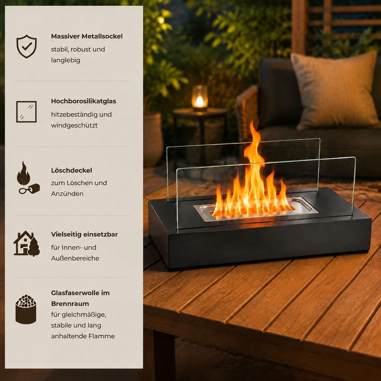 Nettlife Tischfeuer Ethanol Tischkamin Eckig/Rund Kamin Indoor Outdoor Tischfeuerstelle (Set, für Tisch, Terrasse, Balkon & Garten), Die Party Geschenkideens od – Bild 2 von 5