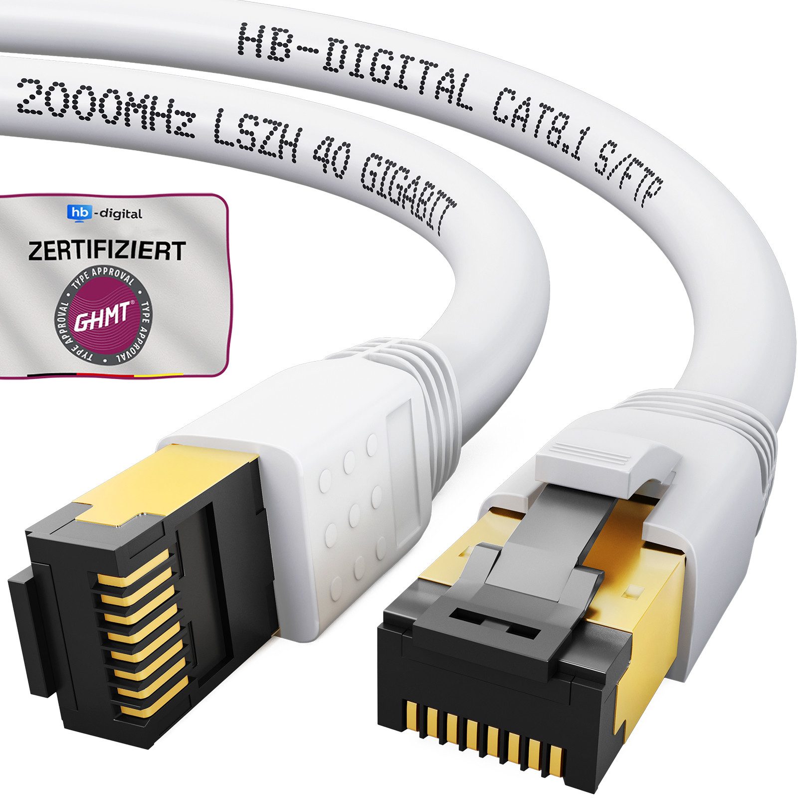 HB-DIGITAL Patchkabel CAT 8 LAN Kabel Netzwerkkabel CAT 8.1 RJ45 S/FTP LSZH Netzwerkkabel, (200 cm), Premium Qualität Durchmesser Ø7,5 mm ± 0,2 mm