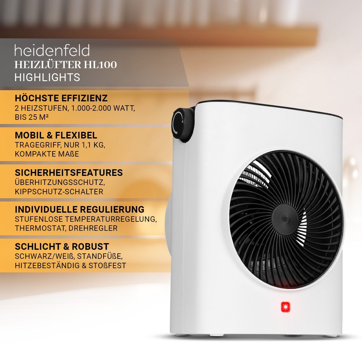 Heidenfeld Heizlüfter Elektro Heizstrahler HL100 inkl. 3 J. Garantie - Über günstig online kaufen