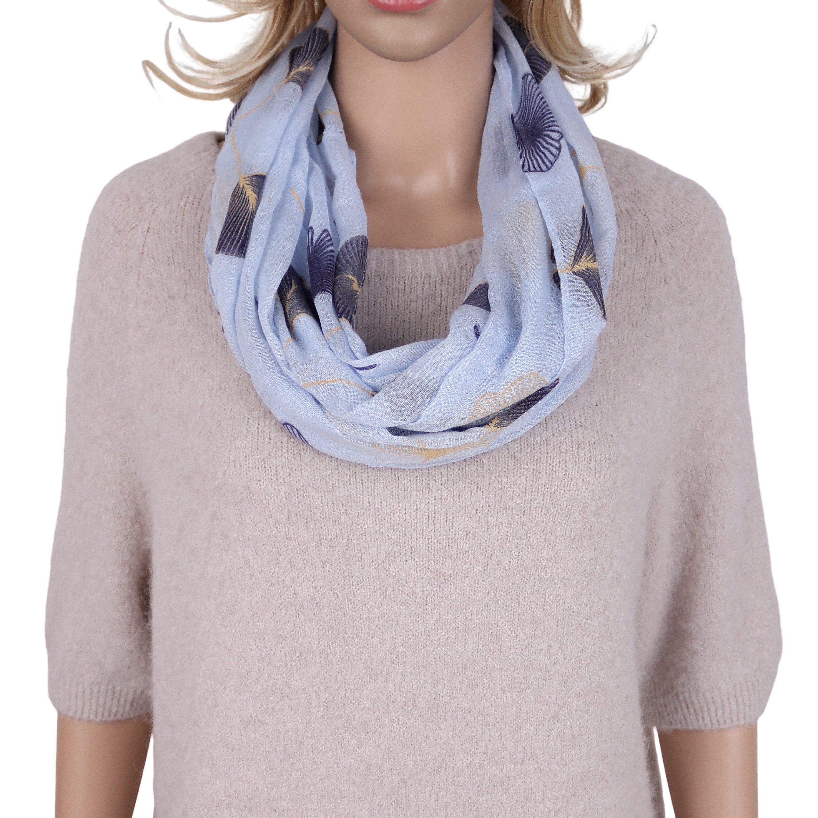 MIRROSI Loop Damen Schal mit Ginkgo-Muster Weich aus 100% Baumwolle Schlauchschal, (ca.160x45cm zweimal um den Hals wickelbar) – Bild 2 von 4