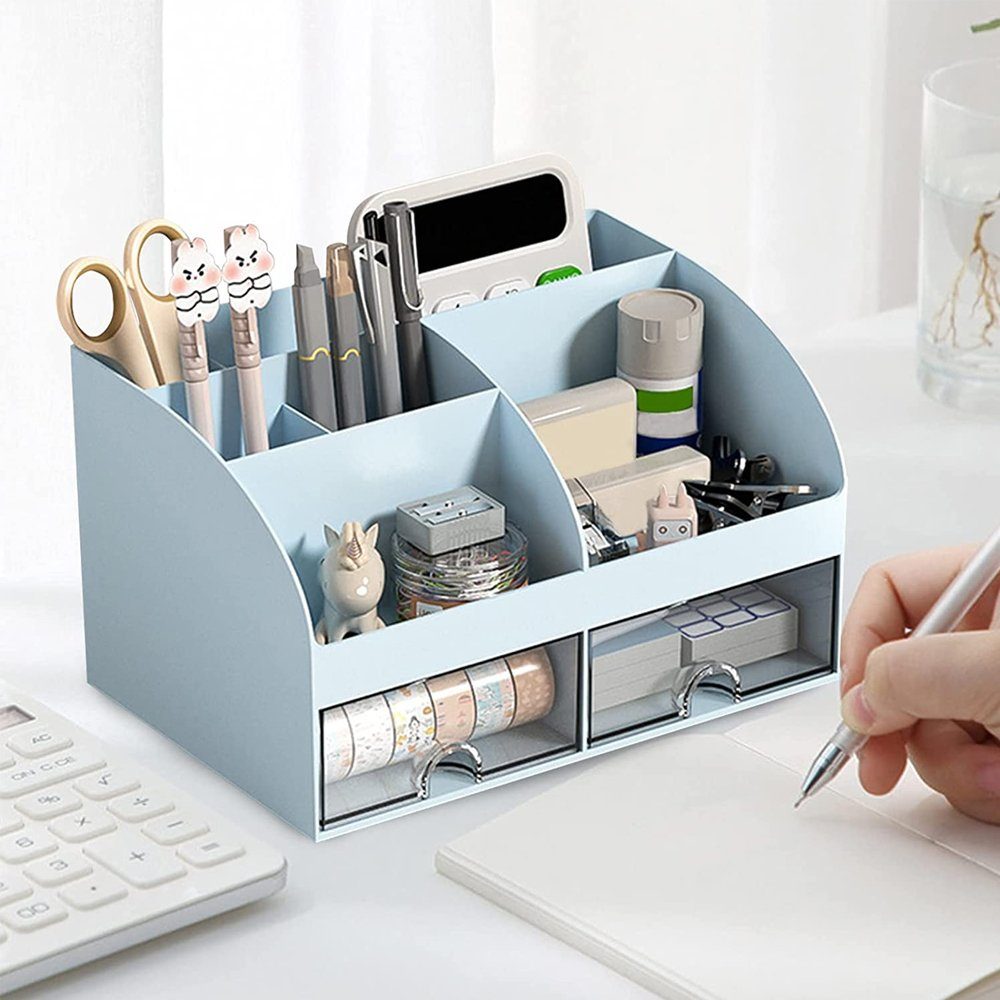 NUODWELL Organizer Schreibtisch Organiser, Plastik Tisch Organiser mit 2 Clear Schubladen