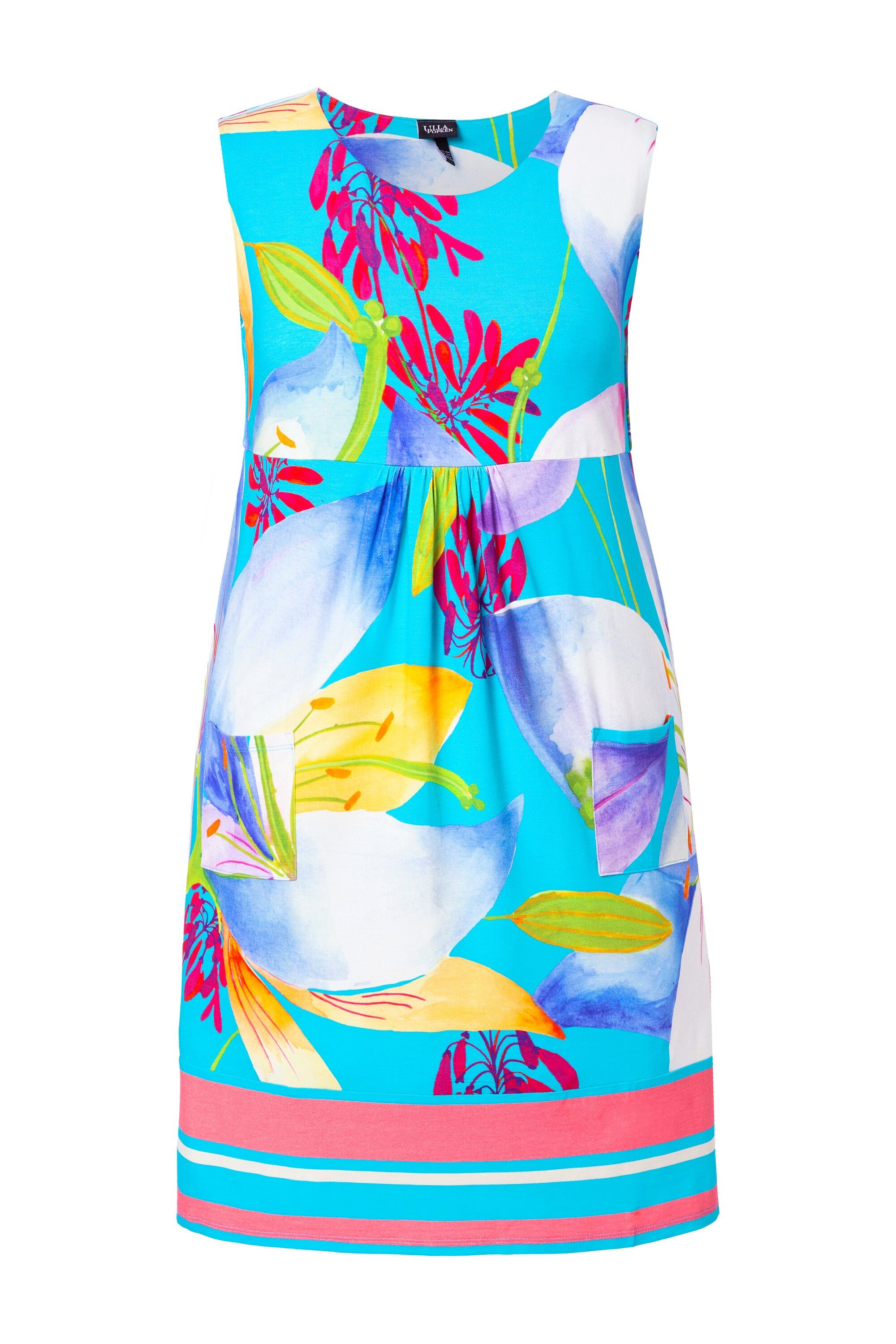 Ulla Popken Minikleid Jerseykleid Bordüre Rundhals ärmellos Taschen