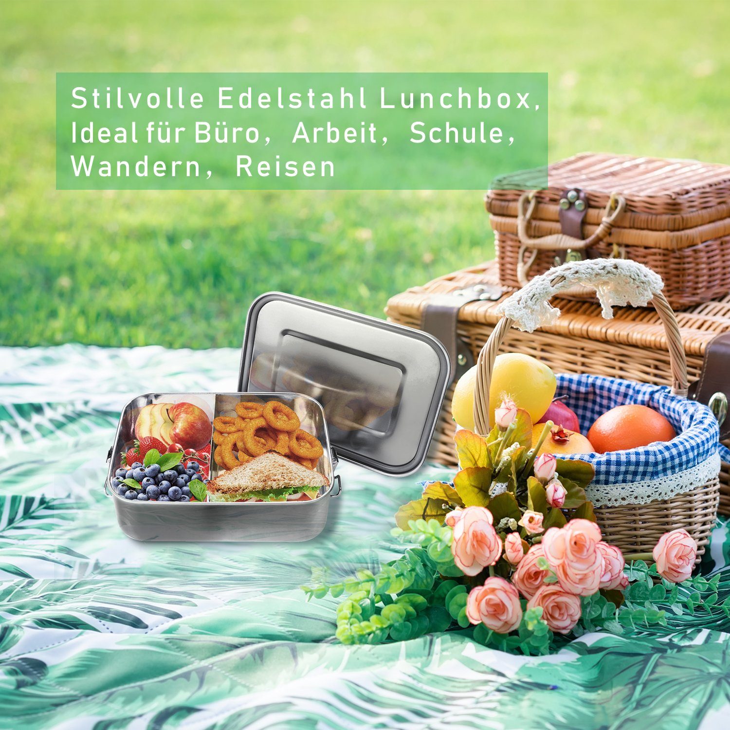 Edelstahl Brotdose 800-1400ml Thermo Lunchbox 800+1200ml Dicht Gimisgu Silber Lunchbox Büro edelstahl