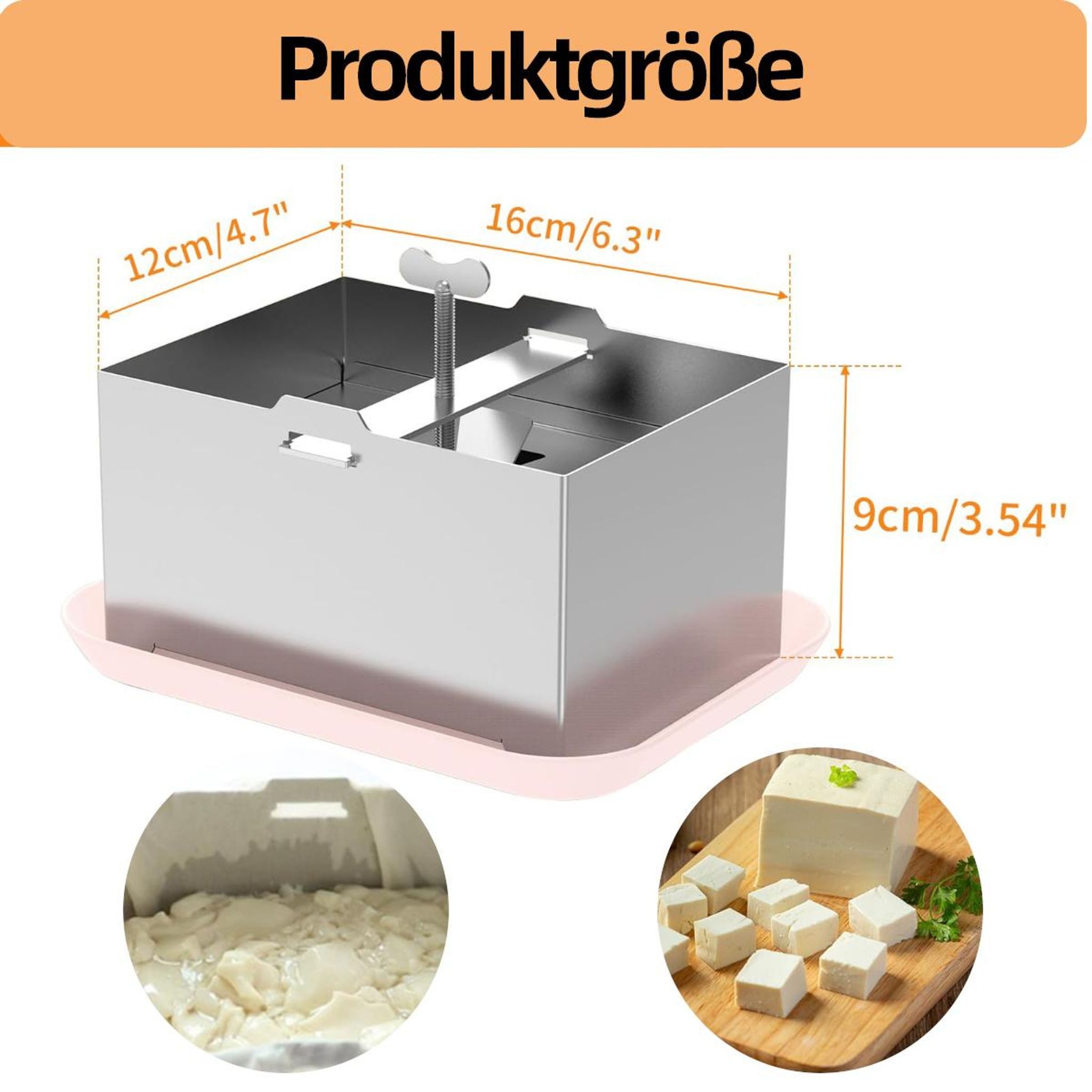 FELIXLEO Käsehobel Tofupresse Edelstahl mit Käsetuch Abtropfschale Tofu Käse