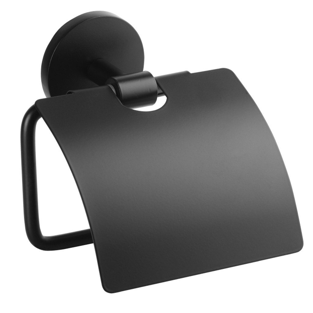 BRILLANTBAD® Toilettenpapierhalter BOX Papierrollenhalter mit Deckel Zink Schwarz für Bad & WC >> Bohren