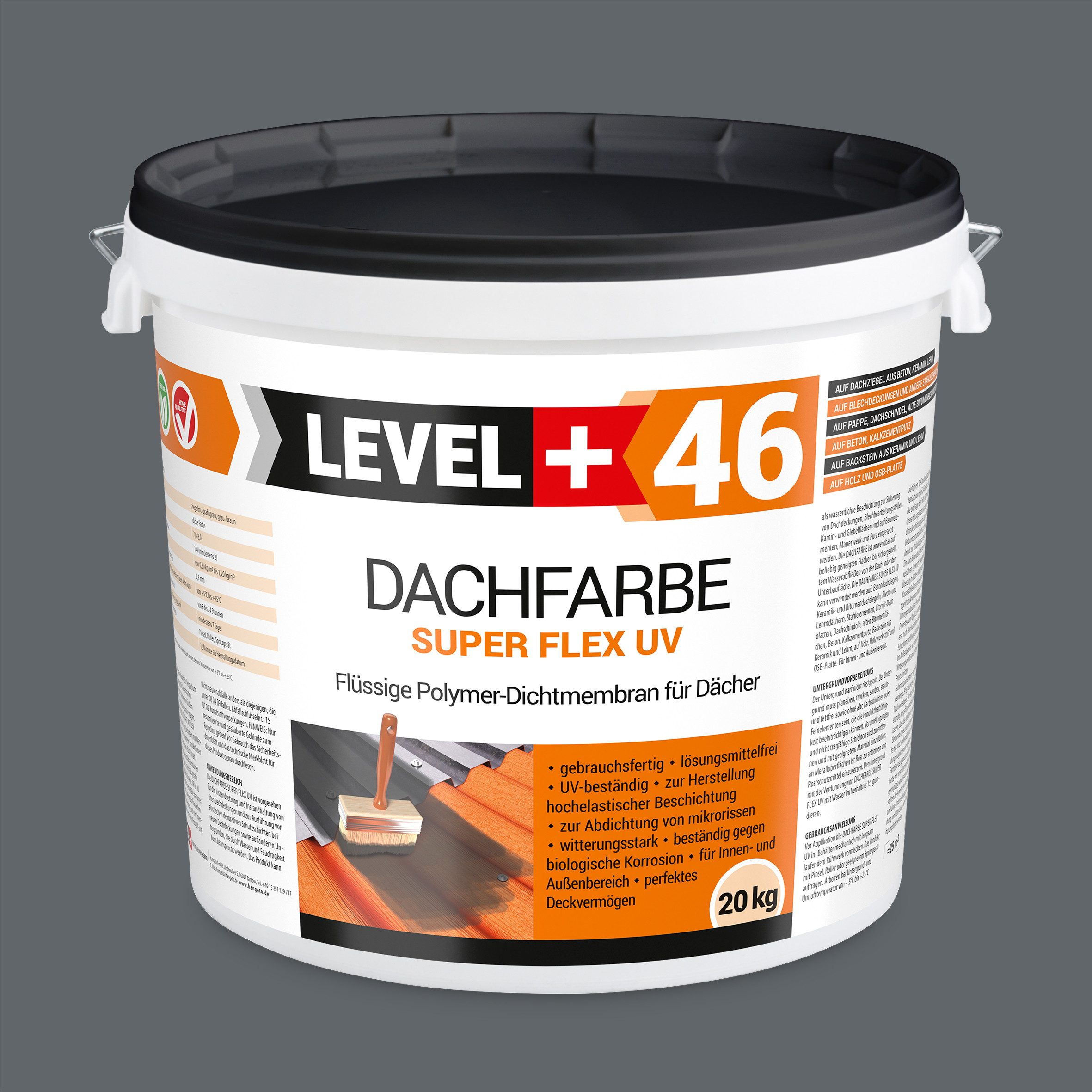 Level+ Dachfarbe Dachfarbe elastische Dicht-Polymermembrane L+46 STEINGRAU - 20KG