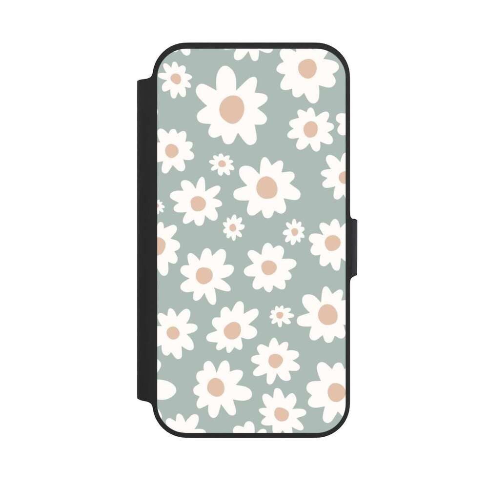 NIVOCASE Handyhülle Gänseblume Muster Blumen Daisy Flower Seamless Pattern Green, Apple iPhone 13 Pro Klapphülle Handyhülle aus Kunst Leder