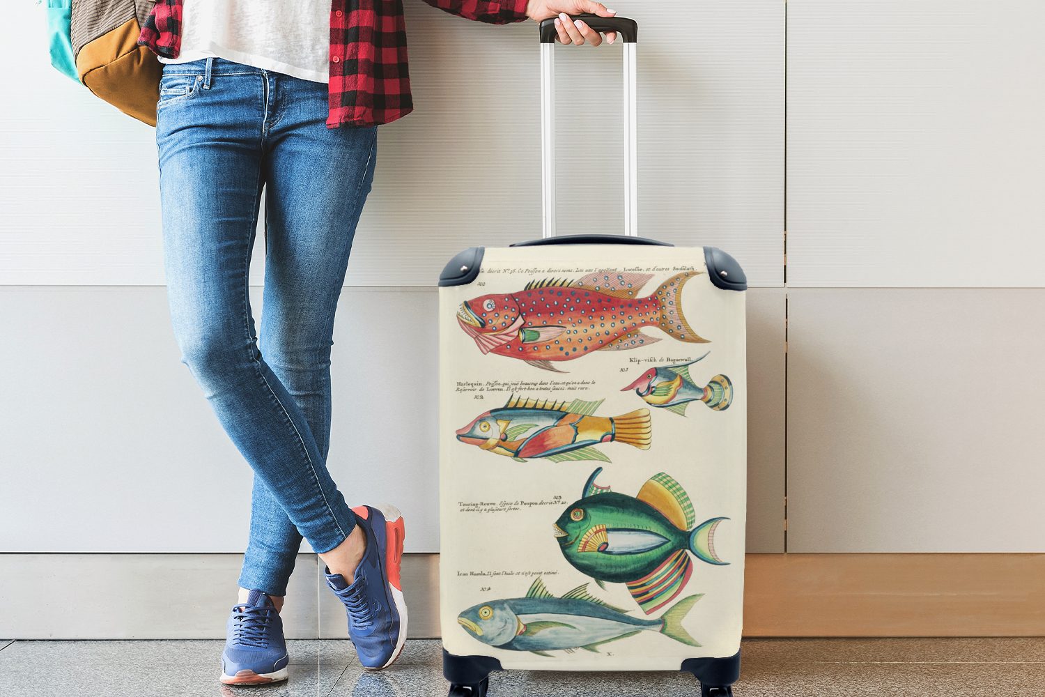 rollen, Fisch Handgepäckkoffer - für mit Reisekoffer Jahrgang Reisetasche Rollen, Handgepäck 4 Ferien, - Trolley, MuchoWow Meer,