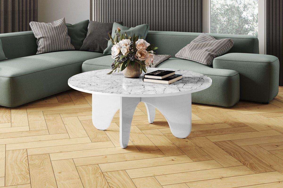 100 Design Hochglanz designimpex cm x Hochglanz / Tisch Beton cm 40 Couchtisch Wohnzimmertisch HRL-111 Rund Weiß