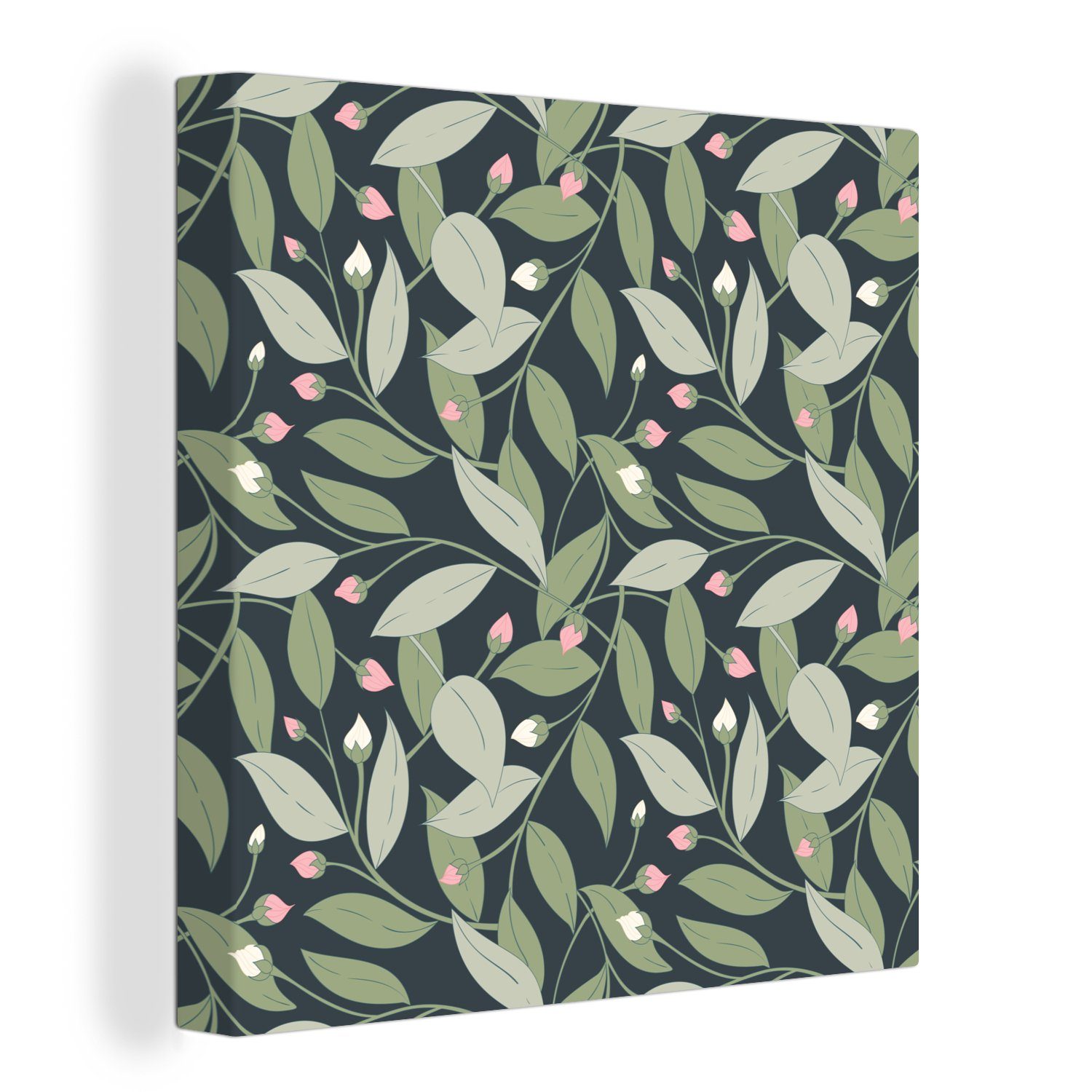OneMillionCanvasses® Leinwandbild Blumen - Blätter - Muster, (1 St), Leinwand Bilder für Wohnzimmer Schlafzimmer