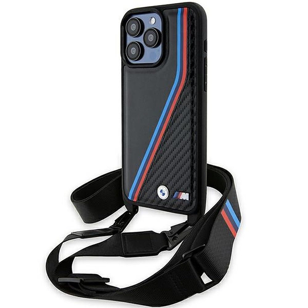 BMW Handyhülle Schutzhülle Trageriemen, BMW Lizenz-Design, Carbon-Optik, inkl. Umhängeband