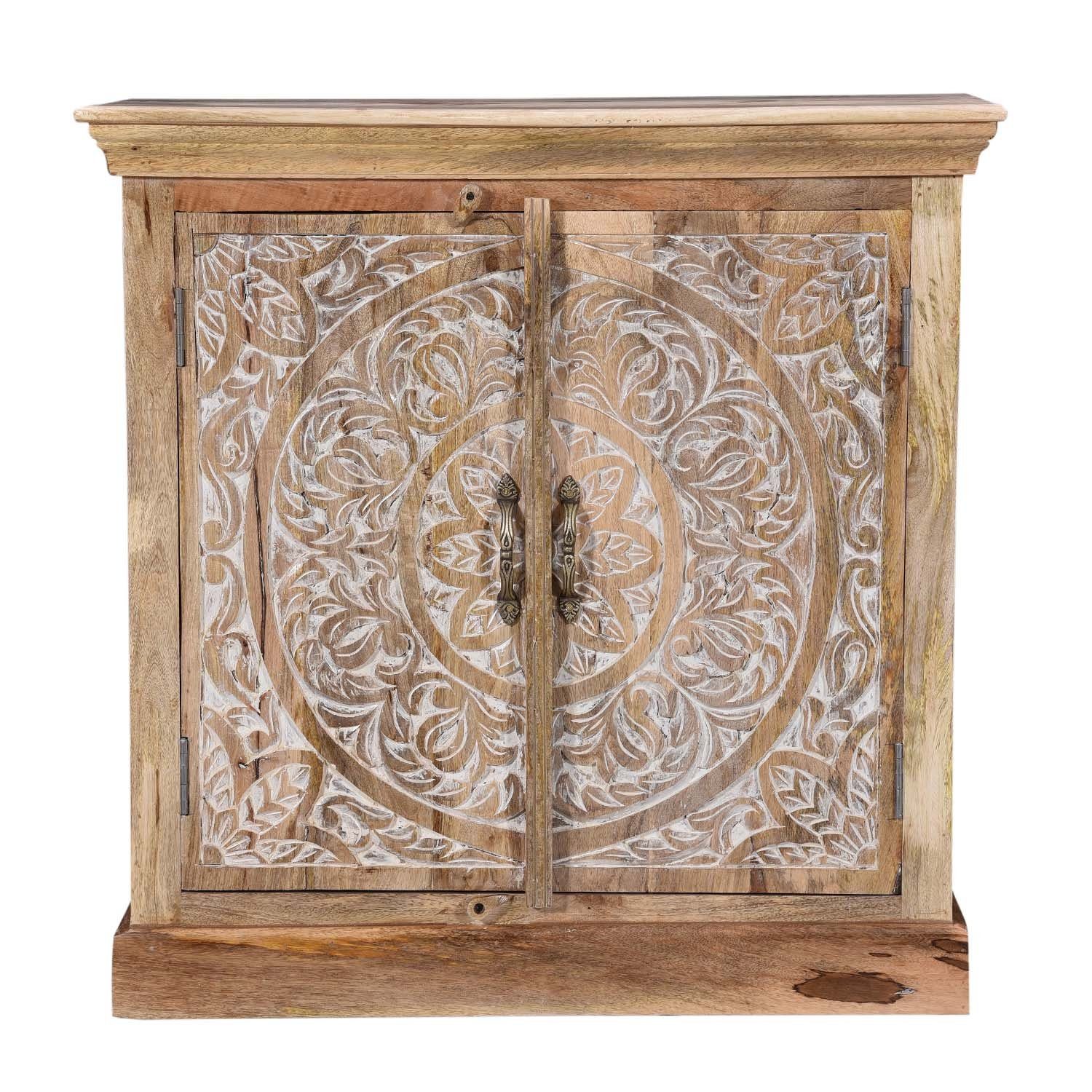 Casa Moro Kommode Orientalische Kommode Pram aus Massivholz 90x40x92 (BxTxH) (mit handgeschnitzter Front Anrichte MA29-145, 1 St., Mandala Sideboard Holzkommode Beige Weiß), Kunsthandwerk