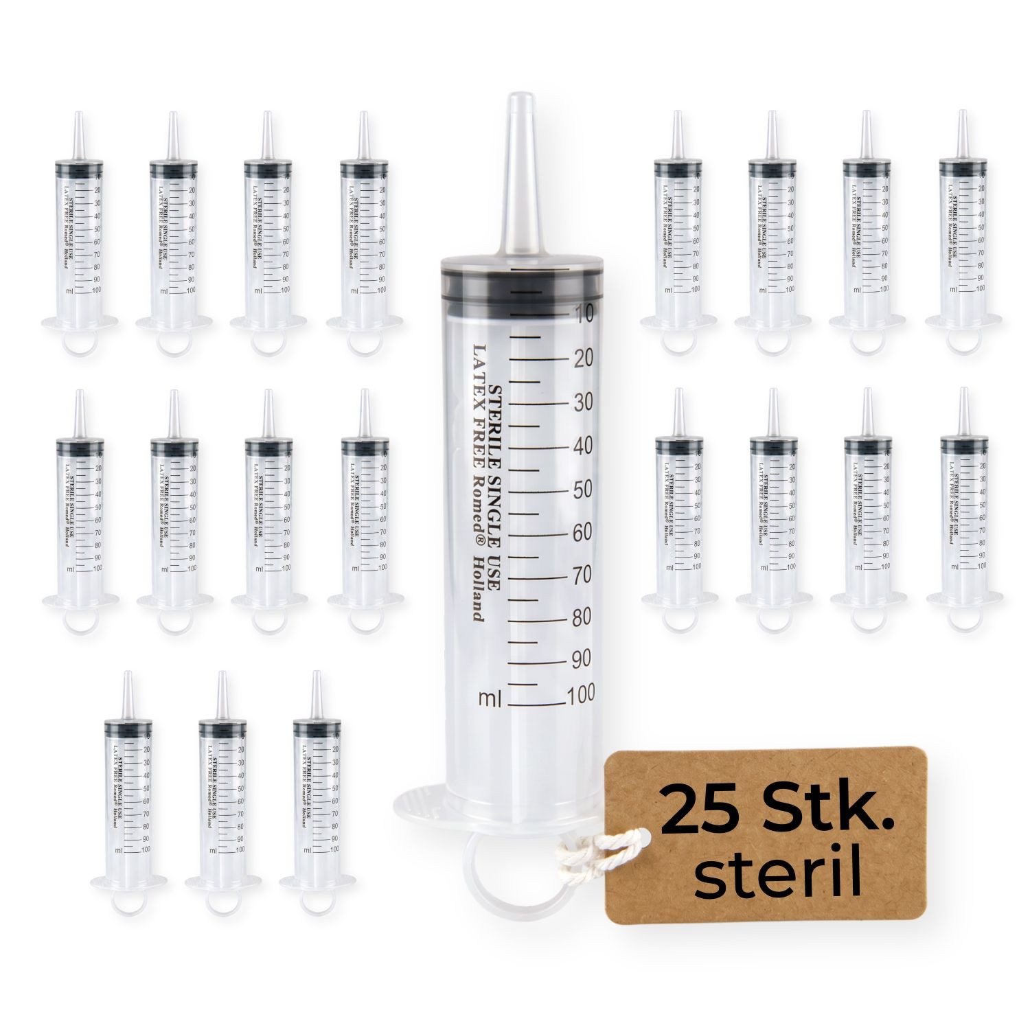 Romed Einwegspritze Wund- & Blasenspritze, 100 ml, steril verpackt, (25-St), steril, mit Luer-Adapter, latexfrei