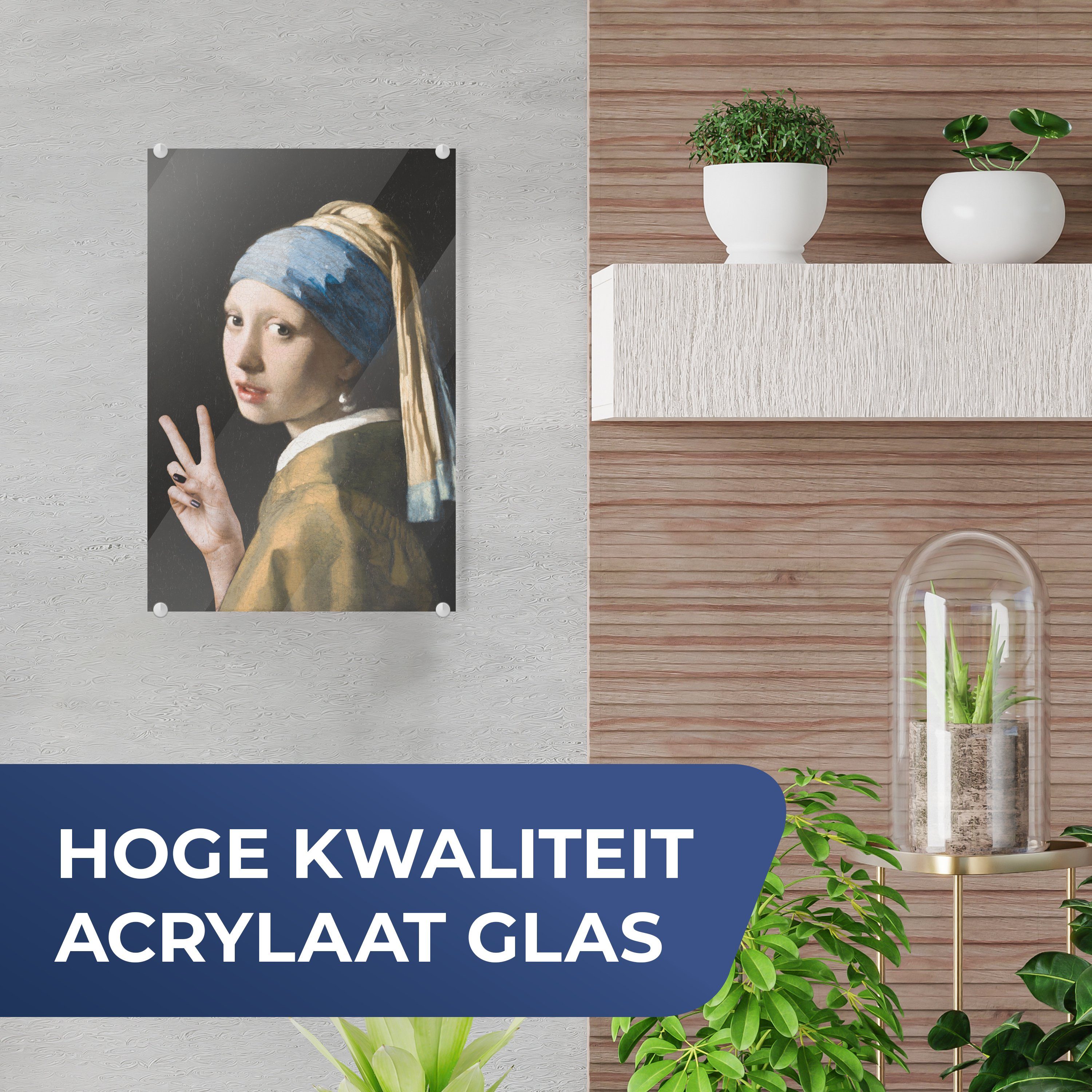 - - auf Glas Glas (1 mit Foto Wandbild Wanddekoration dem St), Bilder Johannes auf Frieden, Acrylglasbild Mädchen - Perlenohrring Vermeer - bunt Glasbilder Das - MuchoWow