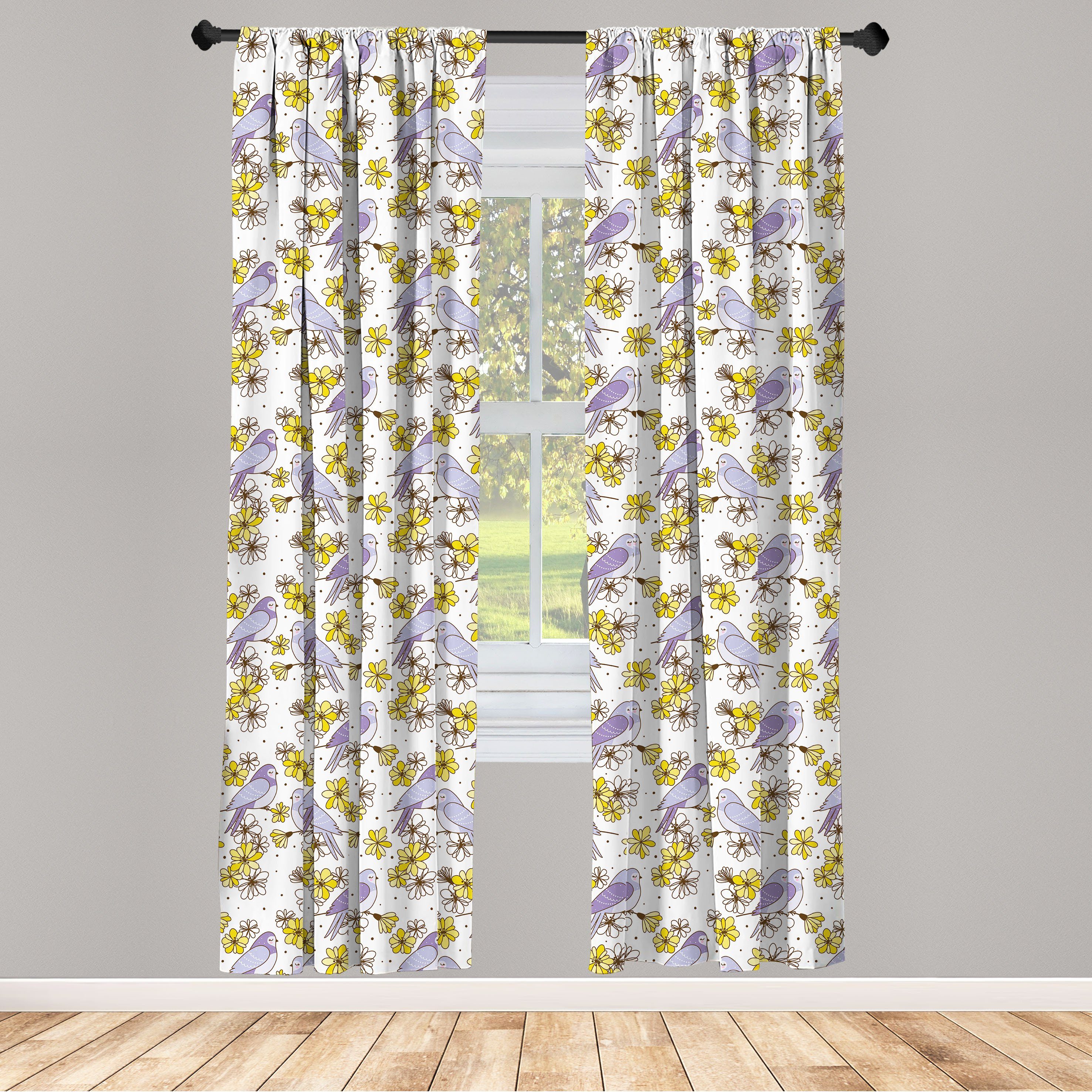Gardine Vorhang für Wohnzimmer Schlafzimmer Dekor, Abakuhaus, Microfaser, Frühling Swallow Vögel Gelbe Blumen