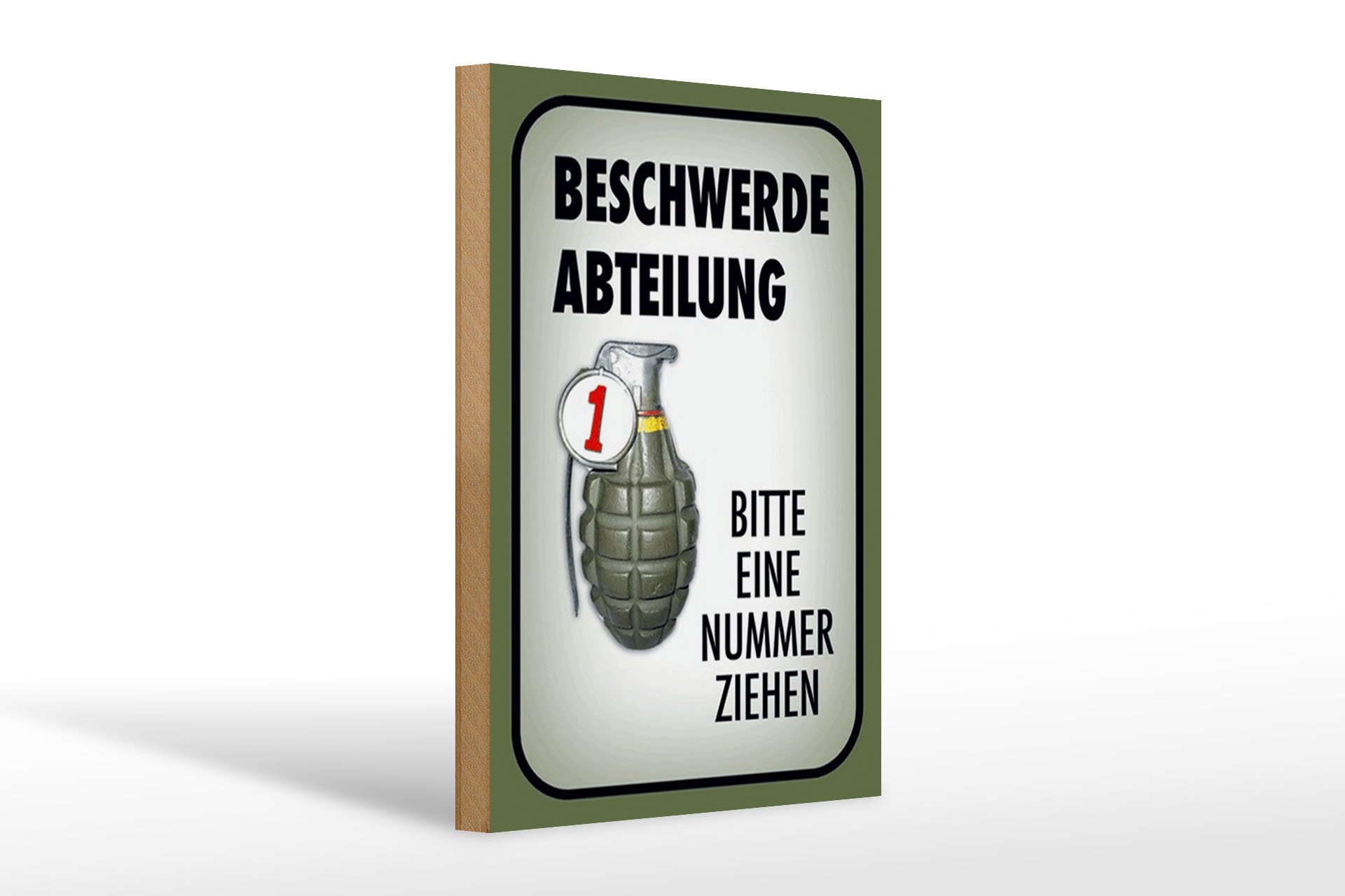 Femer GmbH Holzbild Spruch 20x30cm Beschwerde Abteilung bitte Nr., Sprüche Zitate Lustiges, Waffen (1 St), Glatte Holzfaserplatte (MDF), vorn beschichtet