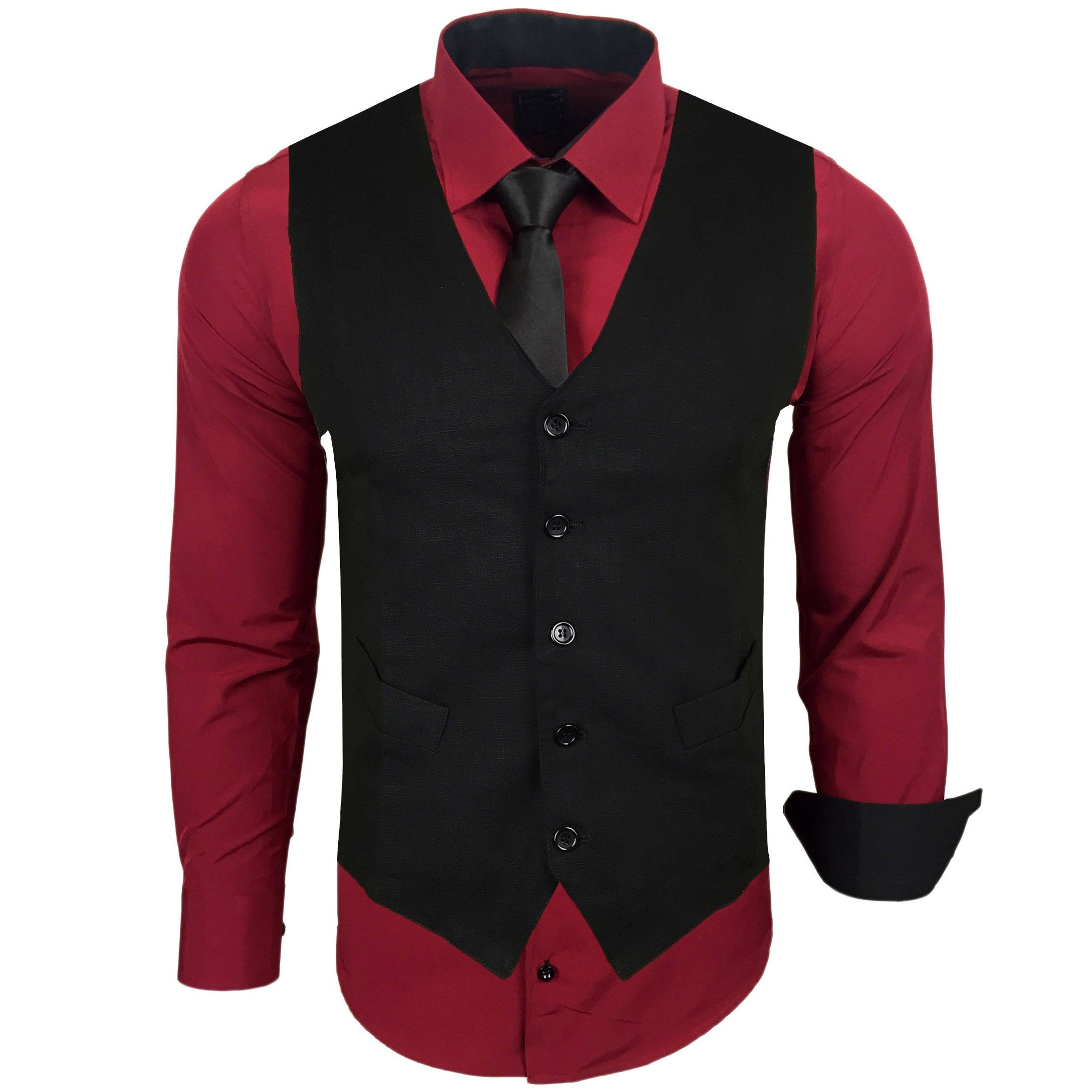 Langarmhemd Baxboy Langarmhemd Herren-Hemd Slim-Fit Hemd + Weste + Krawatte SET