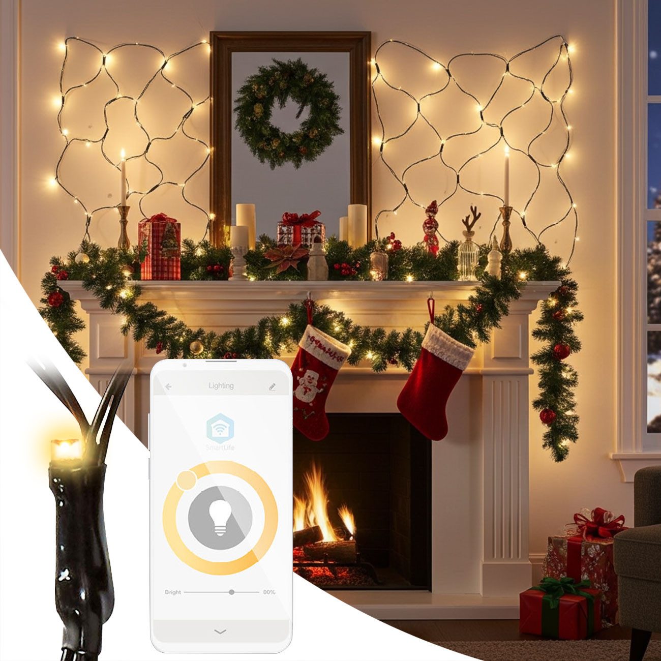 Nedis LED-Lichternetz WLAN LED Lichternetz 3x3m: Smart-Steuerung via App, Alexa & Google, Dimmbar und 7 vordefinierte Leuchtmuster