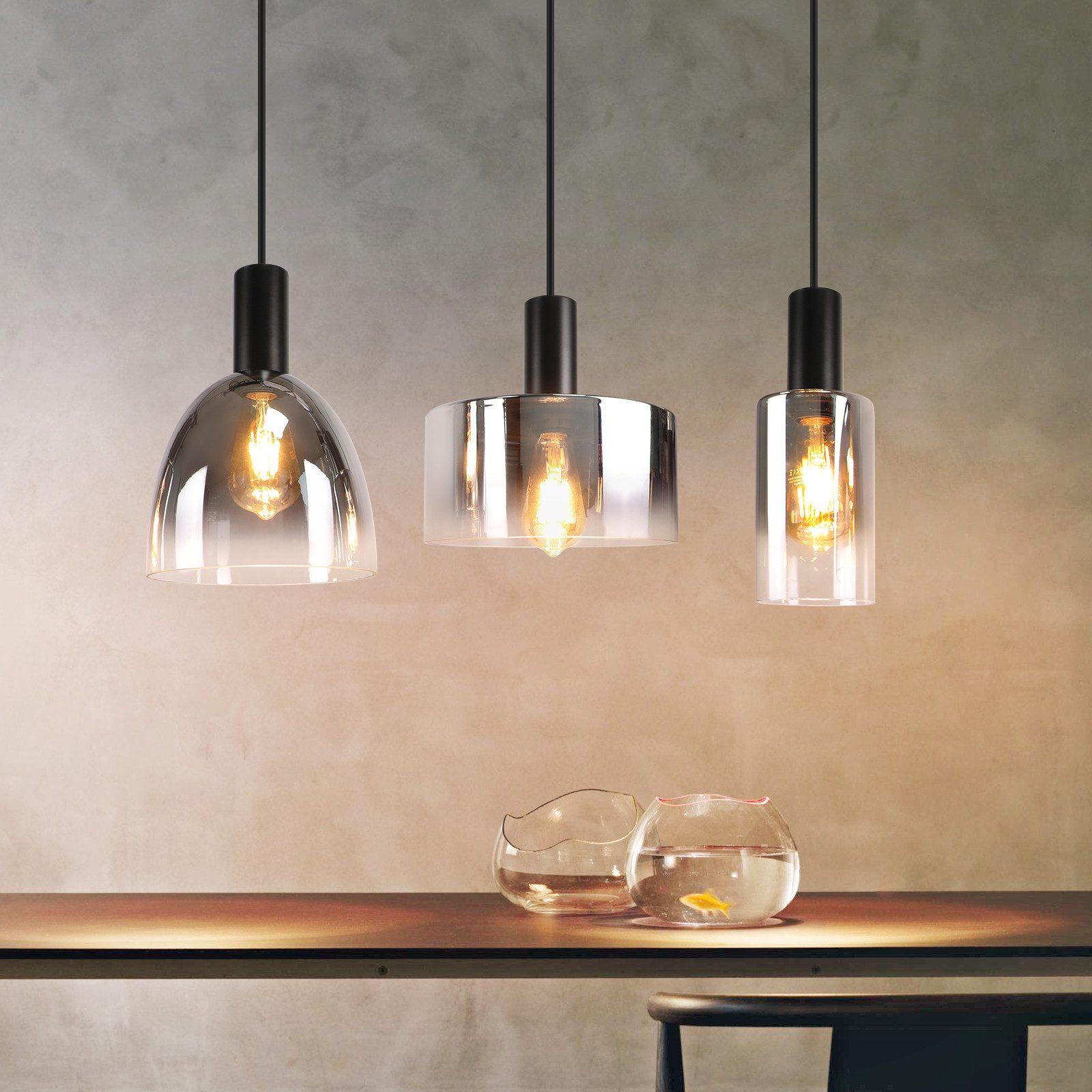 Nettlife Pendelleuchte Pendelleuchte 3/4 Rauchgrau Glas E27, Höhenverstellb günstig online kaufen