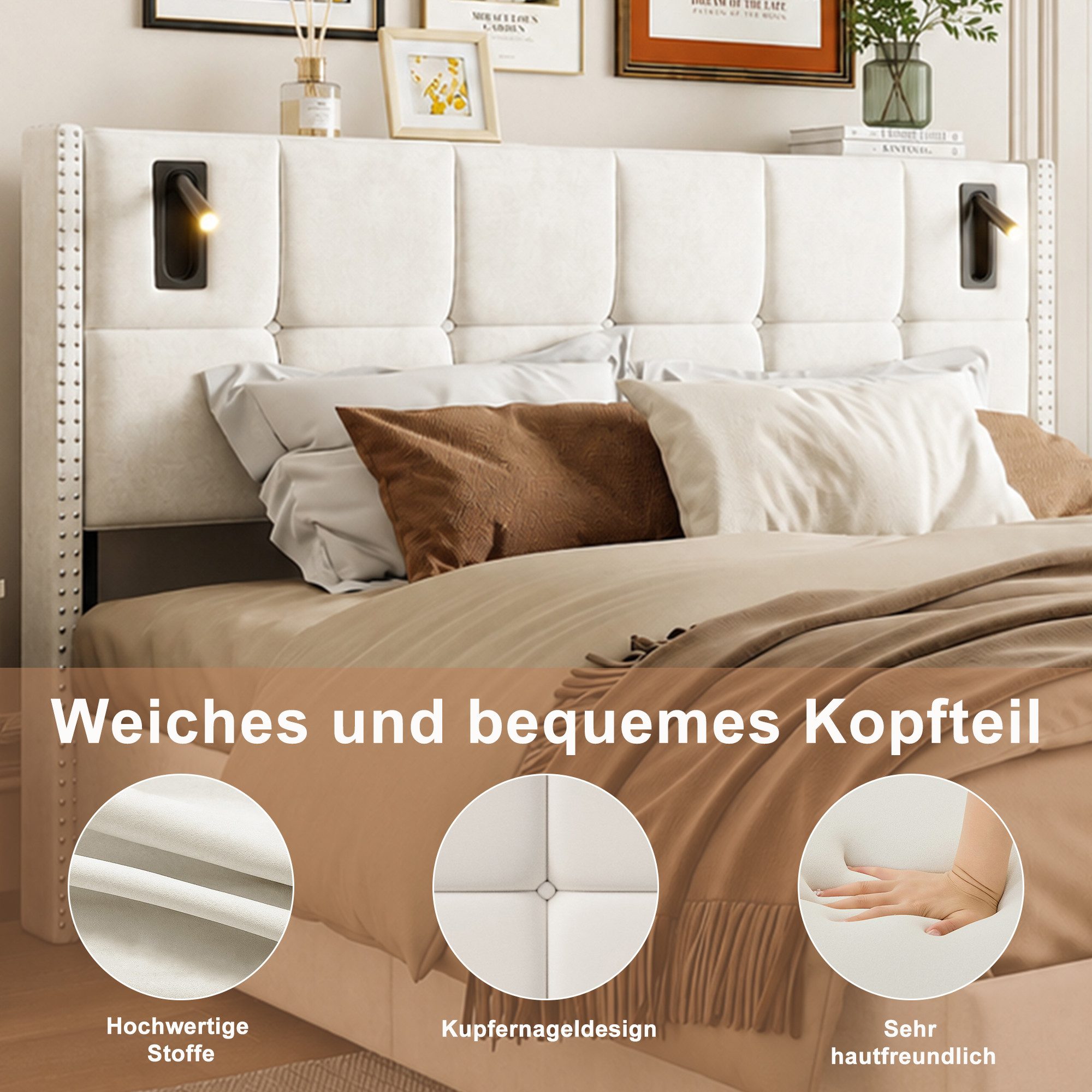Yelenaro Stauraumbett Polsterbett Doppelbett Mit LED-Leseleuchte (Packung, 1-tlg., Die Leselampe lässt sich um 180° verstellen), 140x200 cm,Hydraulischer Funkti – Bild 3 von 5