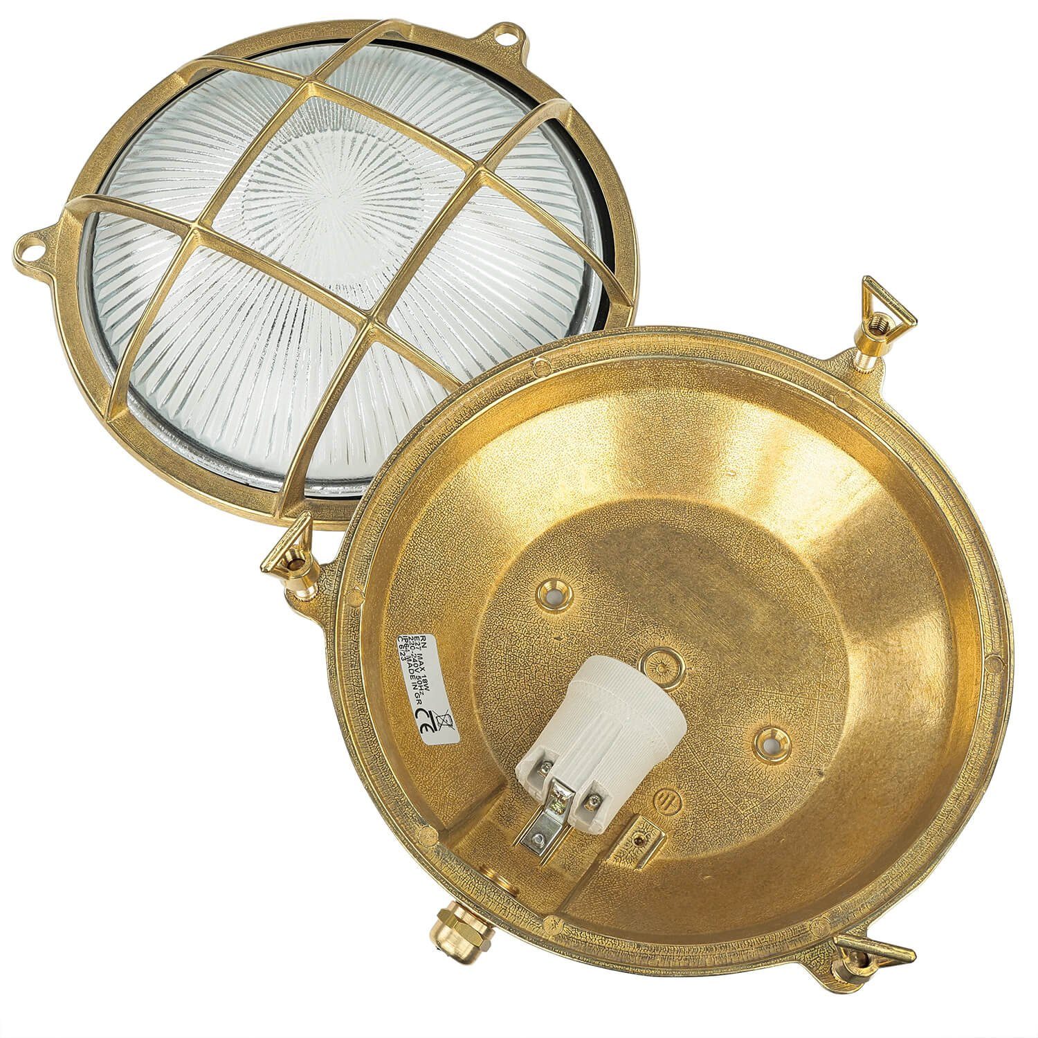 Außen-Wandleuchte Käfigschirm Lampe Leuchtmittel, ohne Messing SERIFOS, echt Licht-Erlebnisse AußenWandlampe Riffelglas