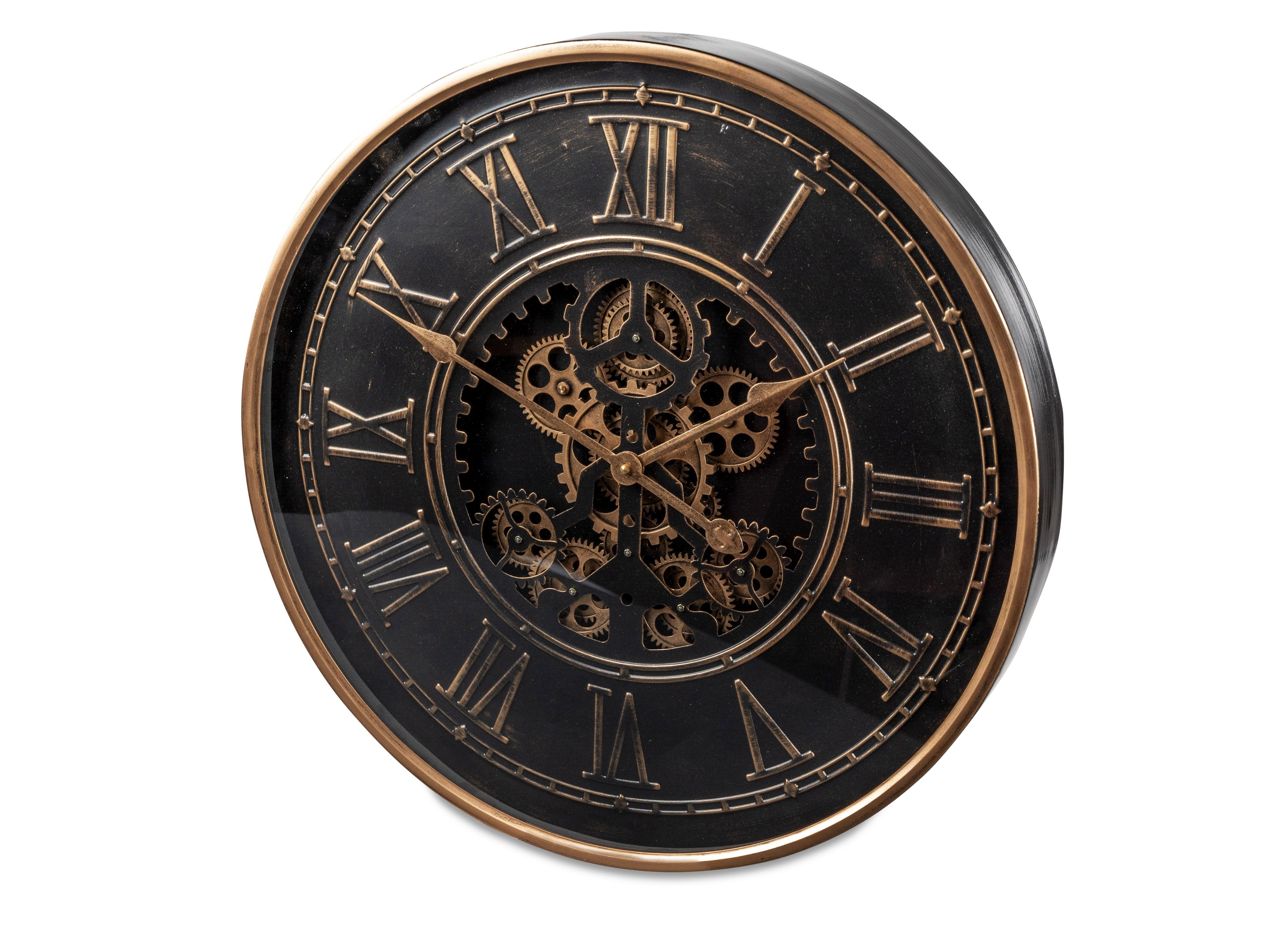 formano Wanduhr Antik-Goldene Wanduhr 60 cm x 8 cm in Schwarz mit goldenen Zahnrädern