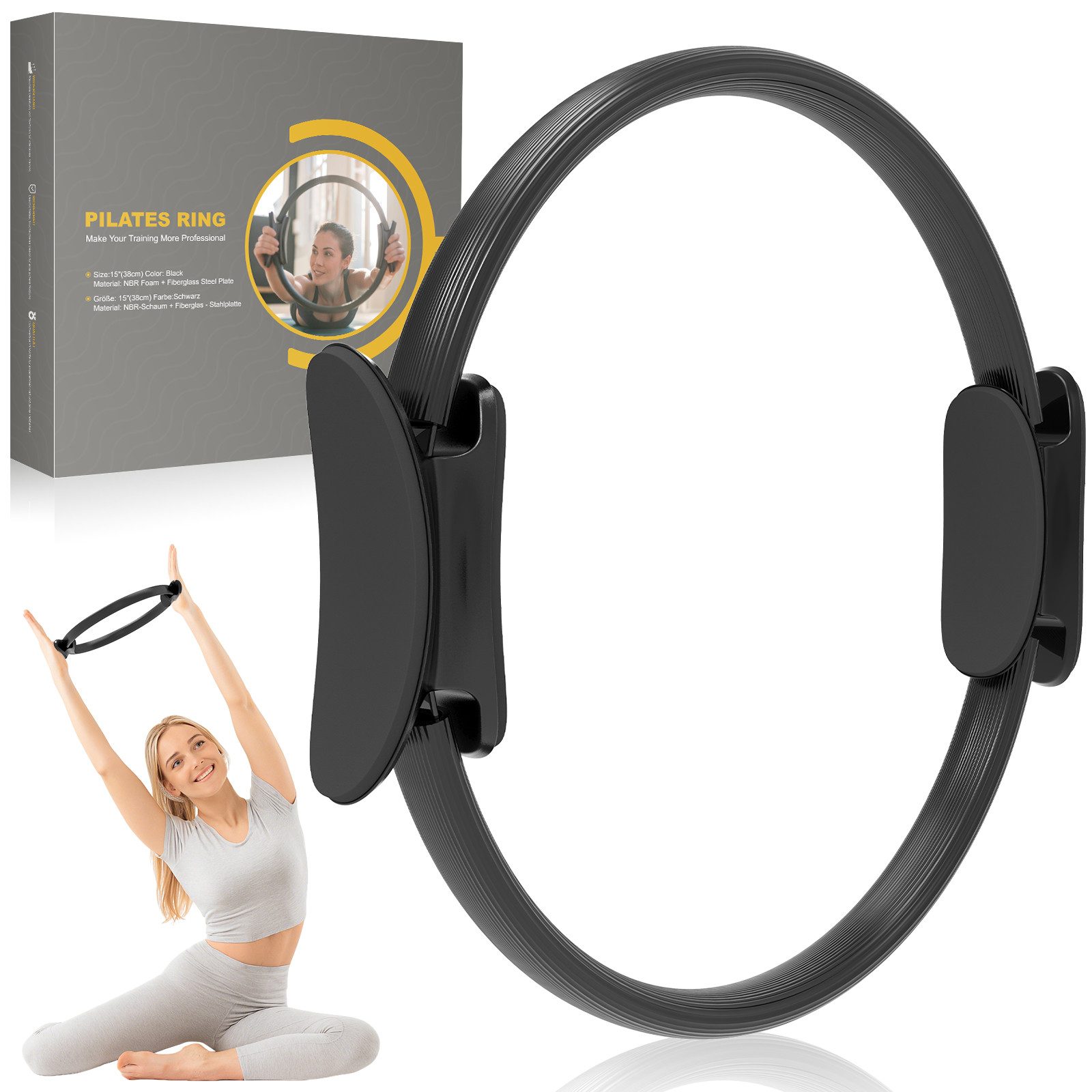 Comfy Mate Yoga-Ring Pilates Ring 32cm Fitnessring mit rutschfesten Griffen, Ganzkörpertrainer für Beine & Arme