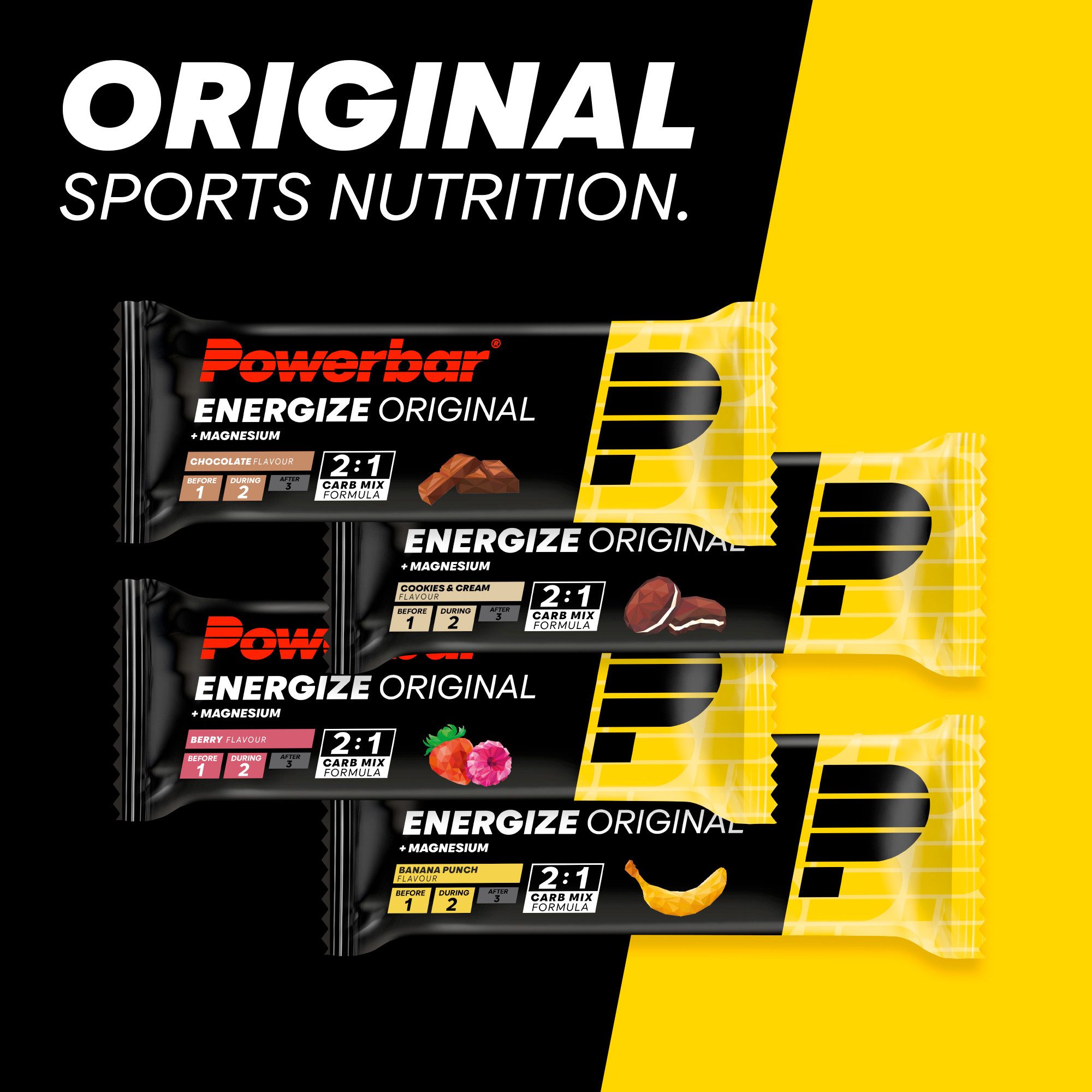 PowerBar Energize Original Banana Punch 15x55 g High Carb Energieriegel Riegel, 15 er Display à 15 St., 825 g, Kohlenhydrat-Verhältnis von 2:1