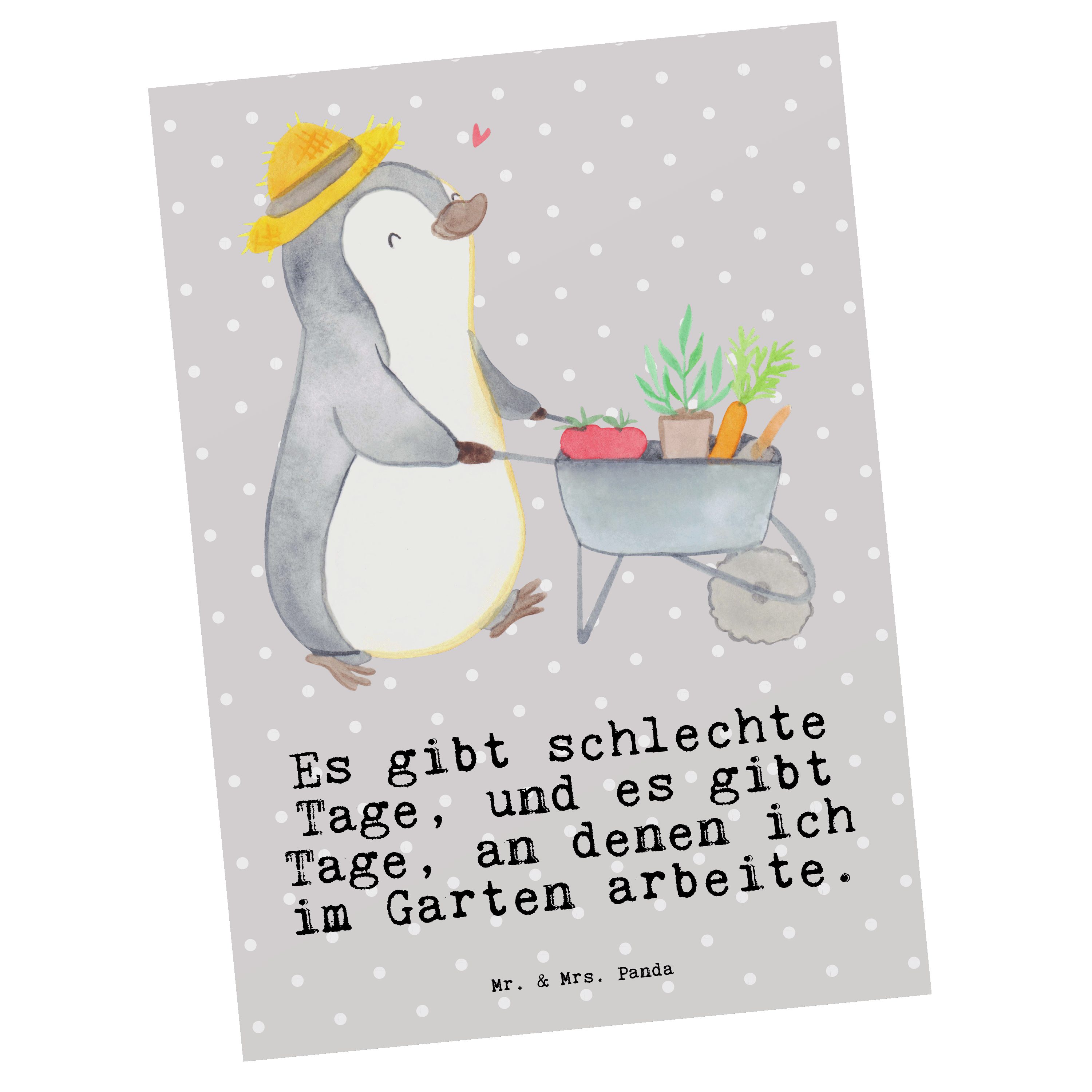 Postkarte Karte, Tage - Grau Mrs. Pinguin Ansichtsk Geschenk, Mr. & Pastell - Panda Gartenarbeit
