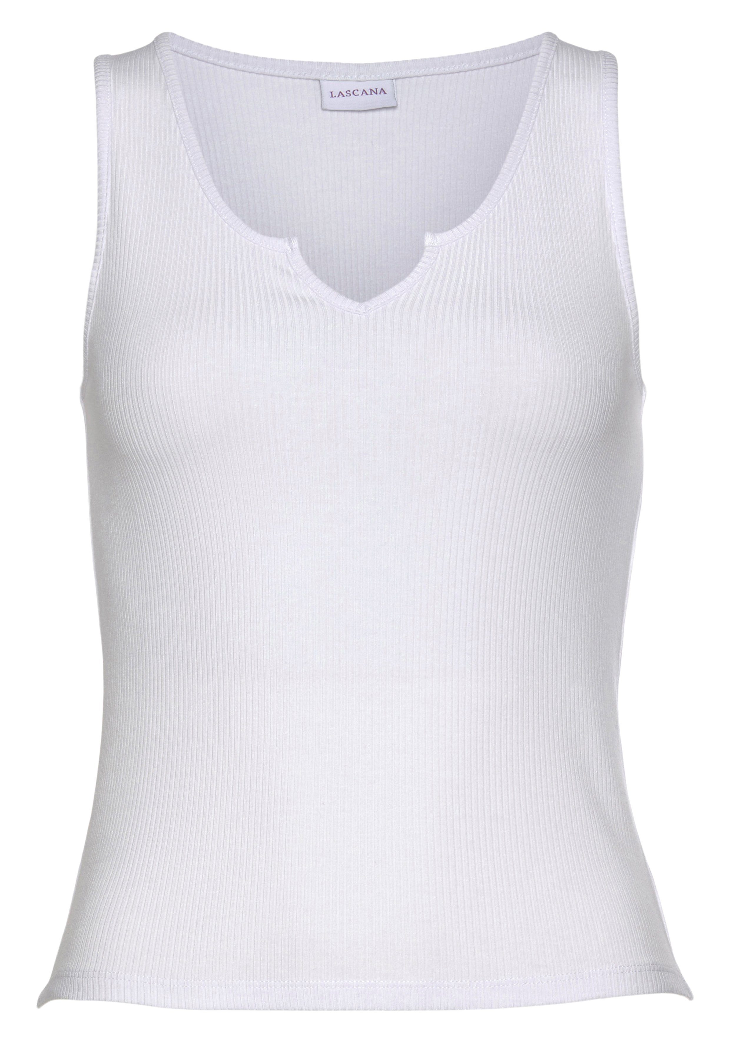 LASCANA V-Ausschnitt Ripptanktop mit weiß kleinem